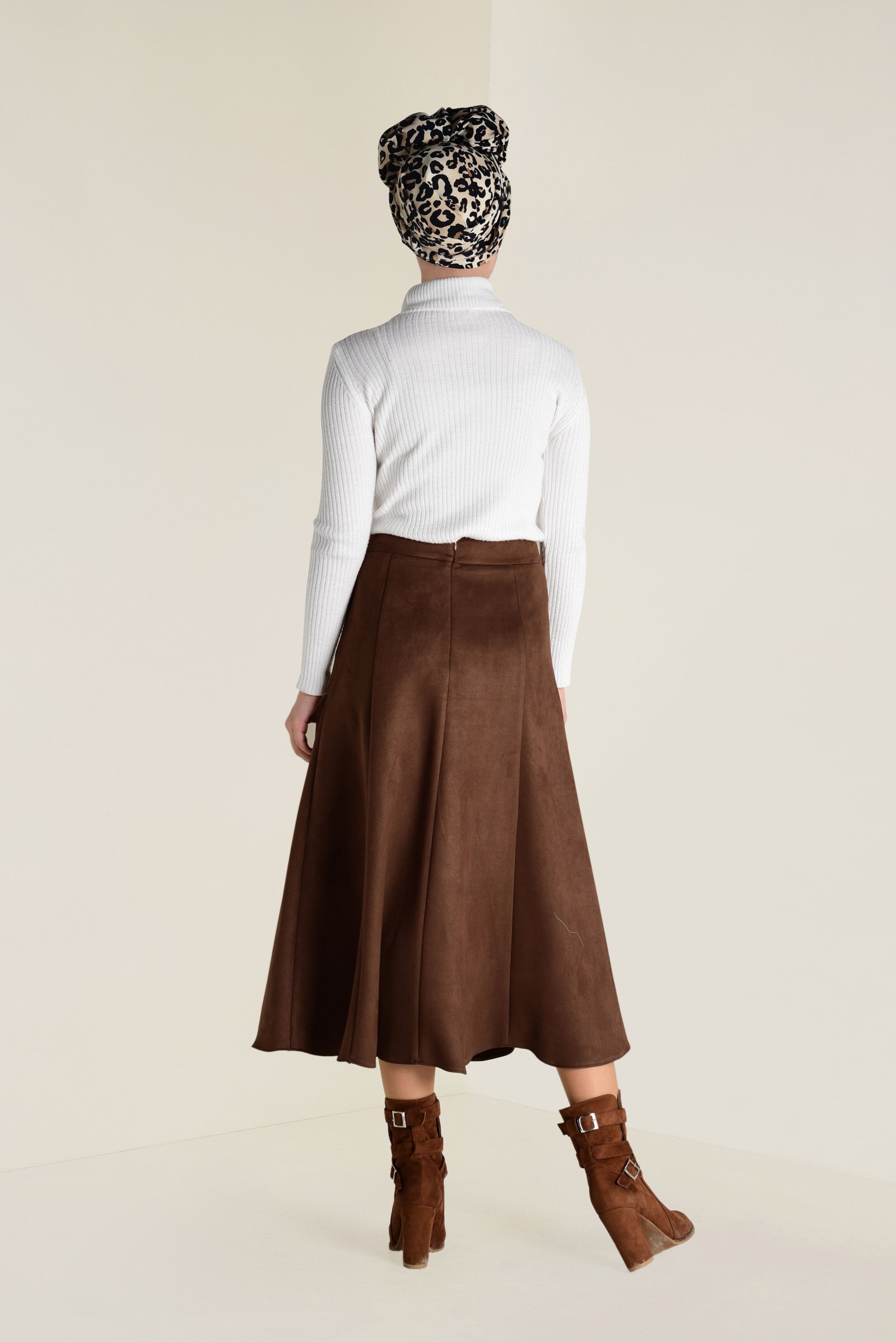 Tesettür giyim KAHVE SÜET ÇAN ETEK 6265