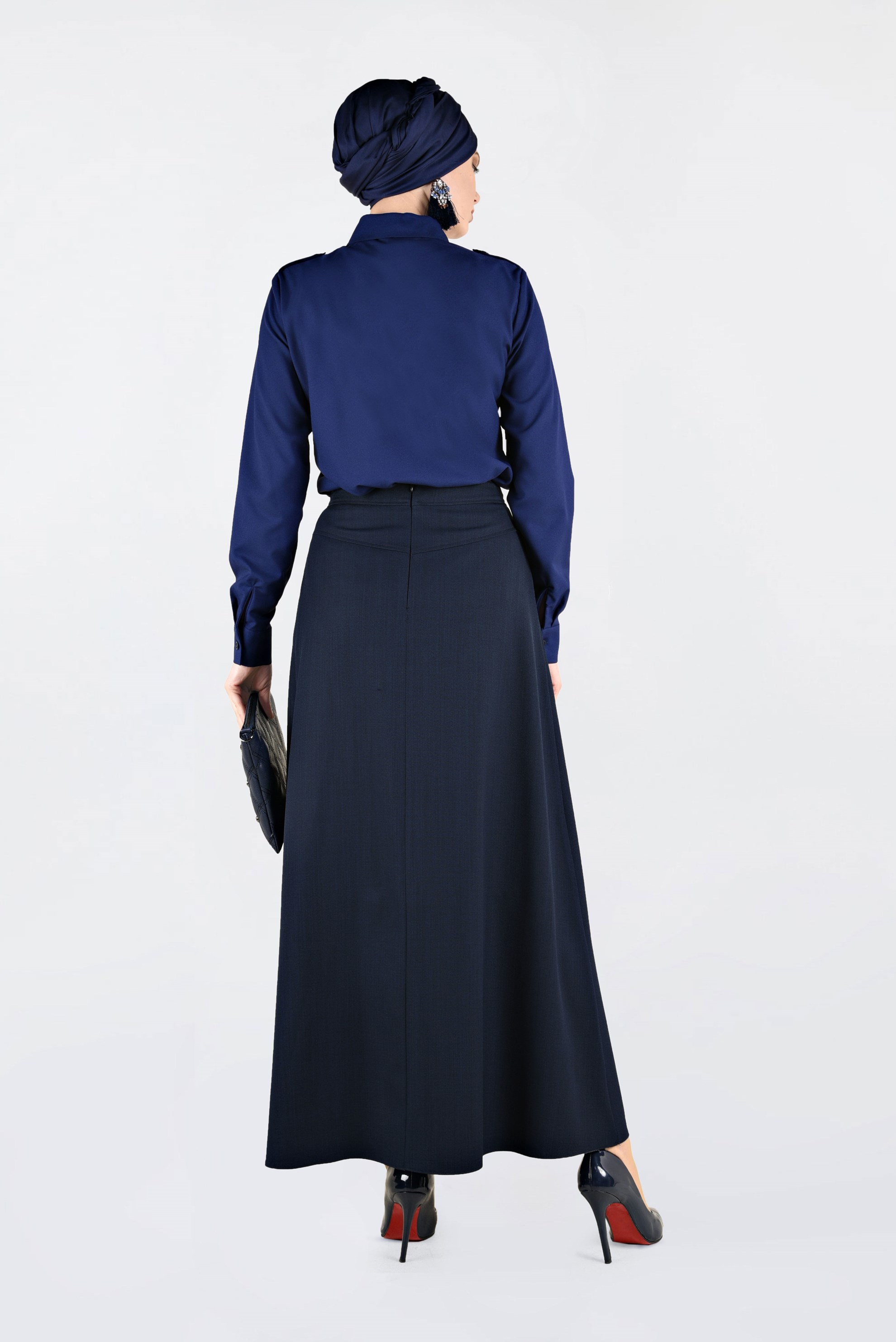 Tesettür giyim LACİVERT BAĞCIK DETAYLI A KESİM ETEK 6266