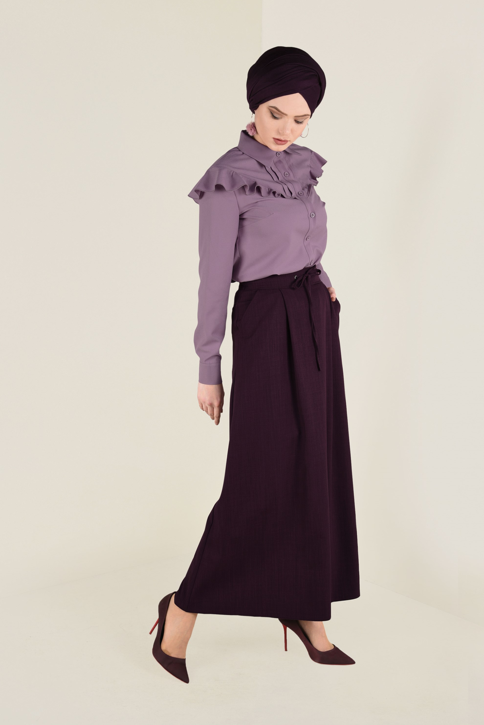 Tesettür giyim MÜRDÜM BAĞCIK DETAYLI A KESİM ETEK 6266