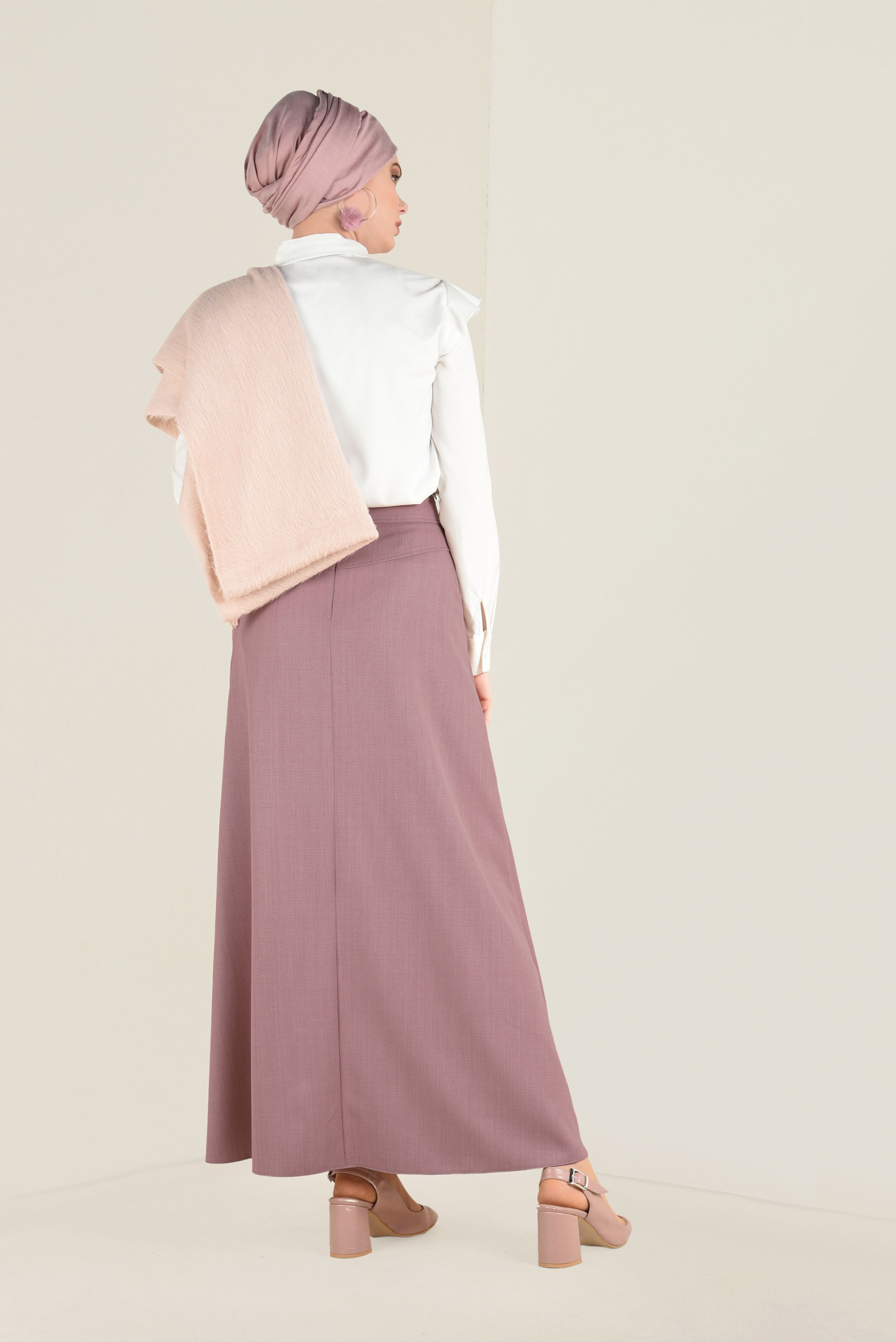 Tesettür giyim PUDRA BAĞCIK DETAYLI A KESİM ETEK 6266