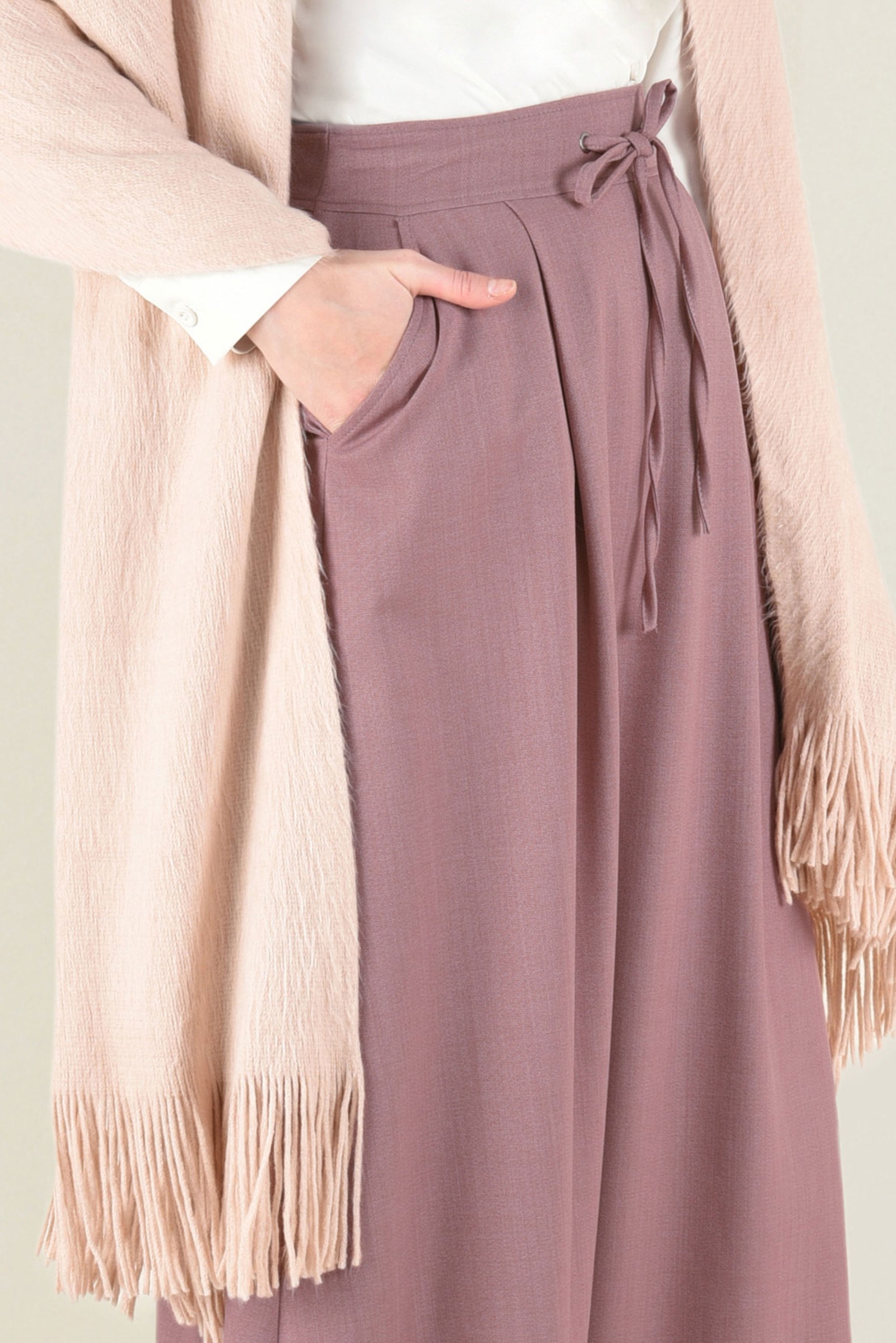 Tesettür giyim PUDRA BAĞCIK DETAYLI A KESİM ETEK 6266