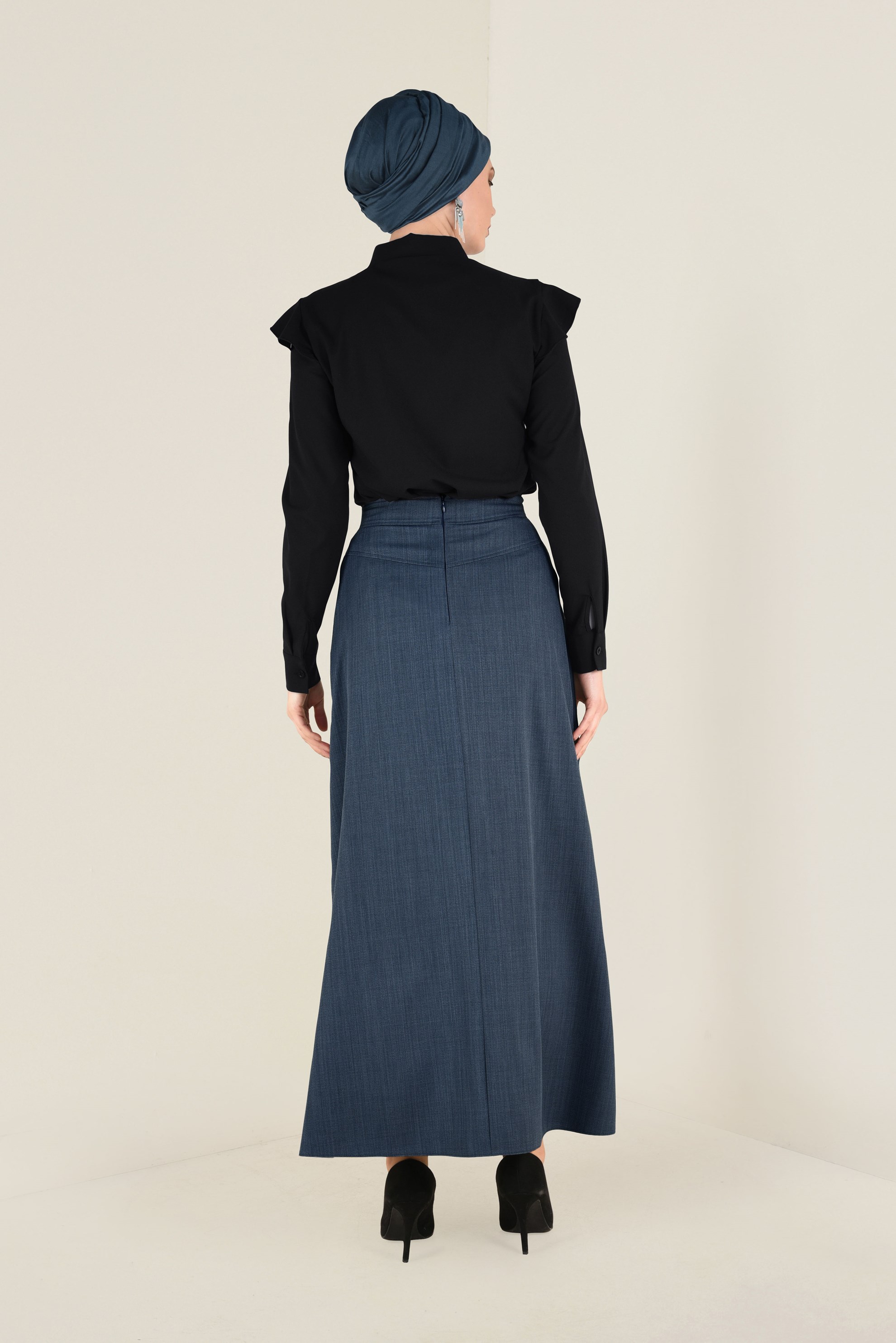 Tesettür giyim GRİ BAĞCIK DETAYLI A KESİM ETEK 6266