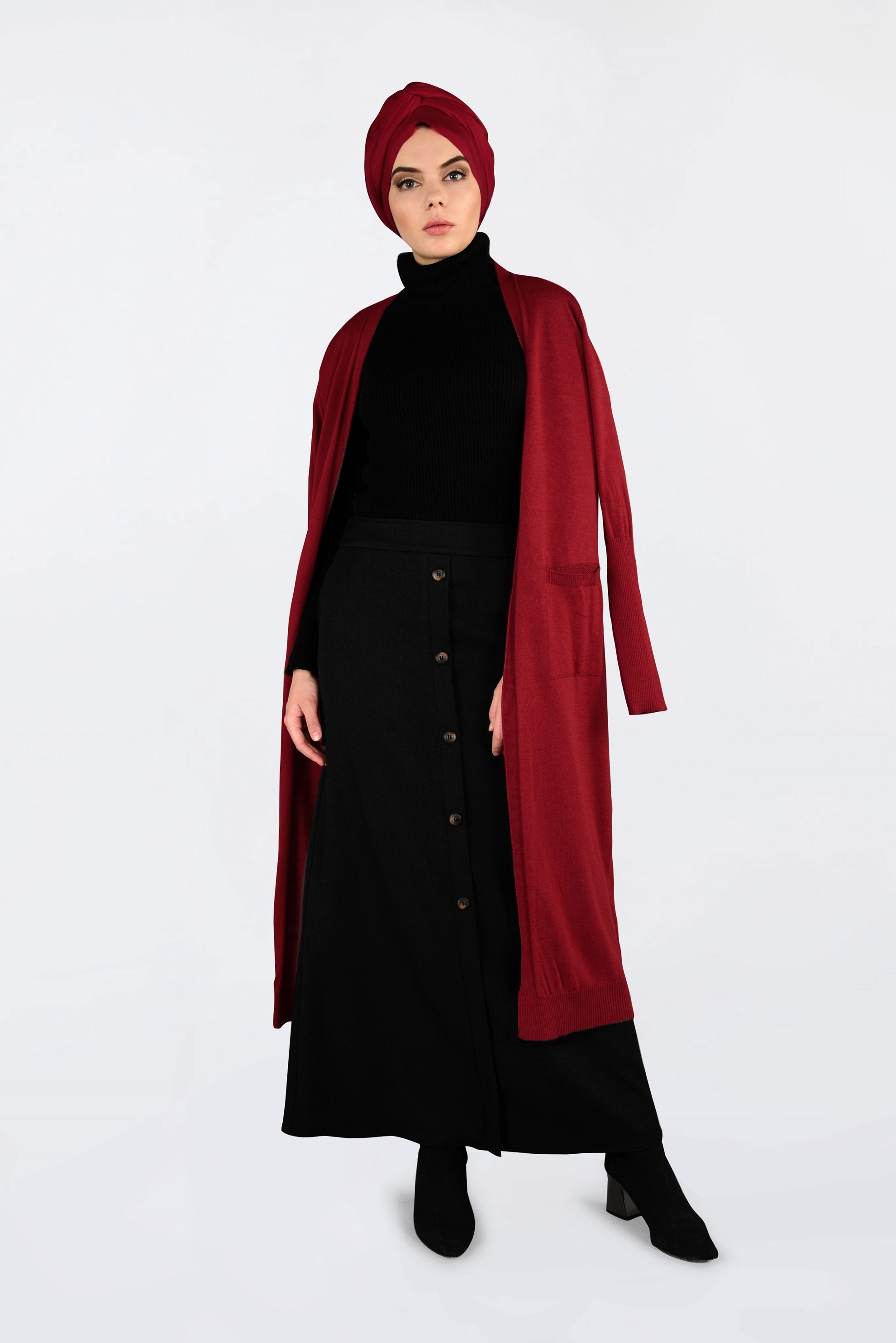 Tesettür giyim SİYAH DÜĞME DETAYLI ETEK 6267