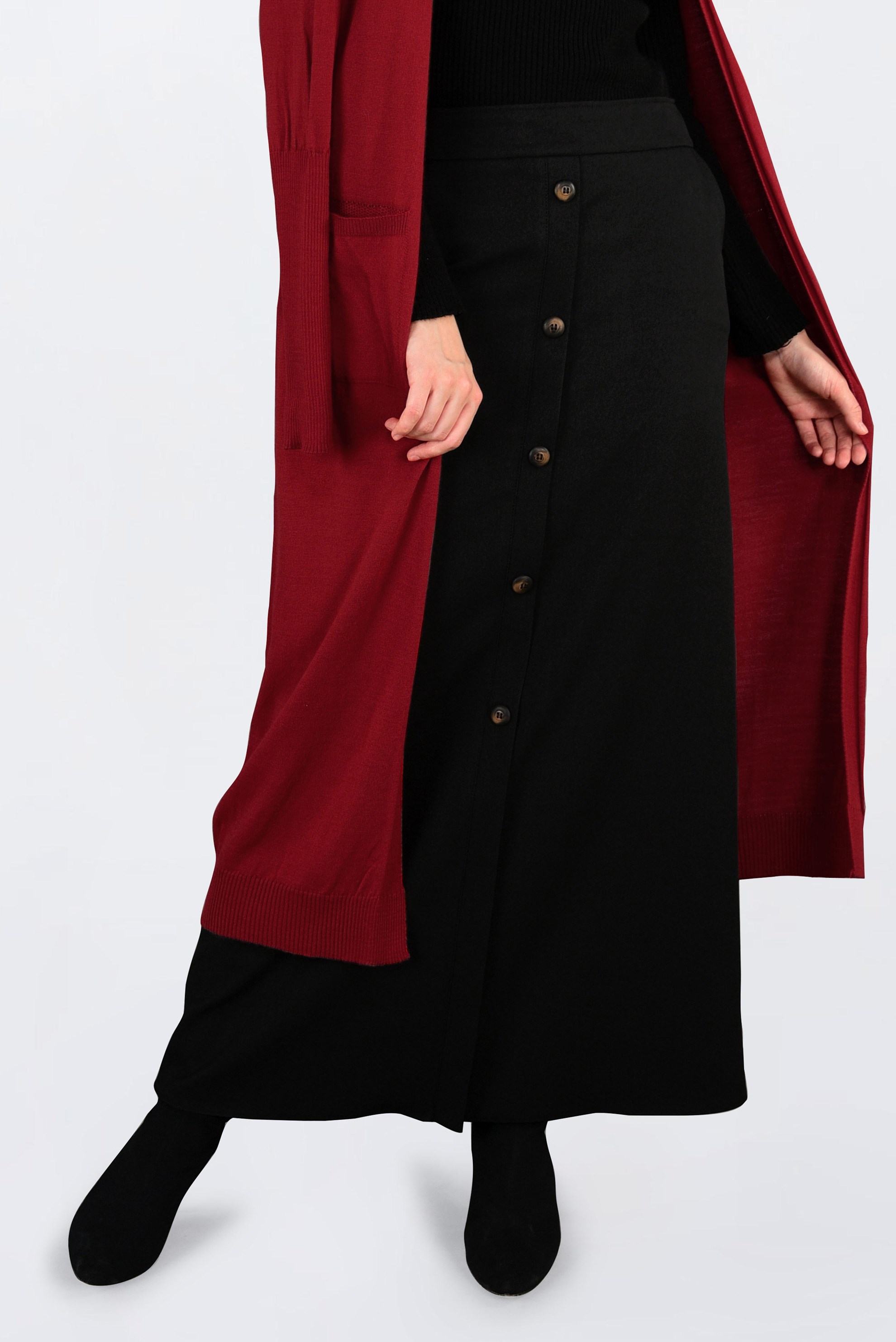 Tesettür giyim SİYAH DÜĞME DETAYLI ETEK 6267