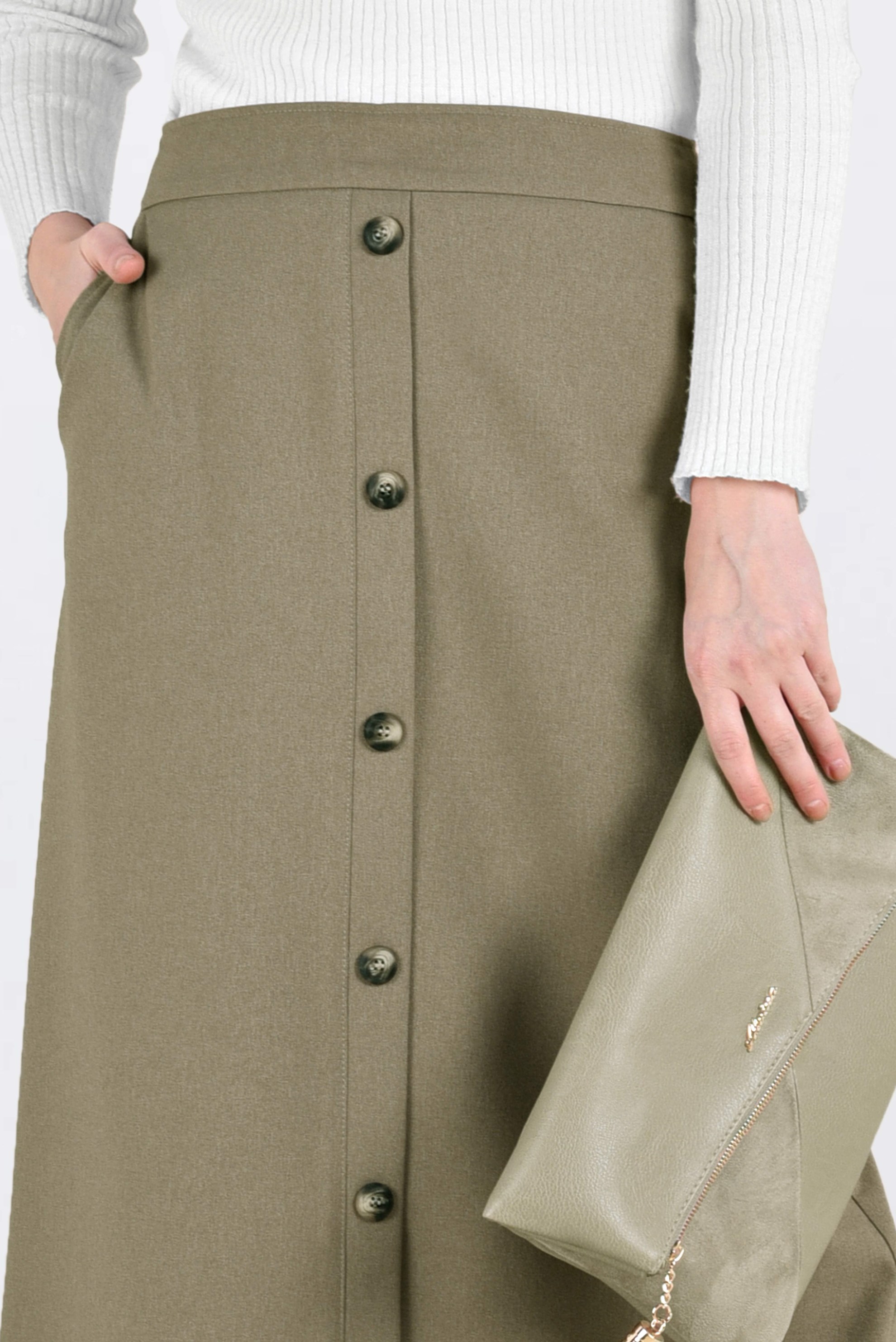 Tesettür giyim BEJ DÜĞME DETAYLI ETEK 6267