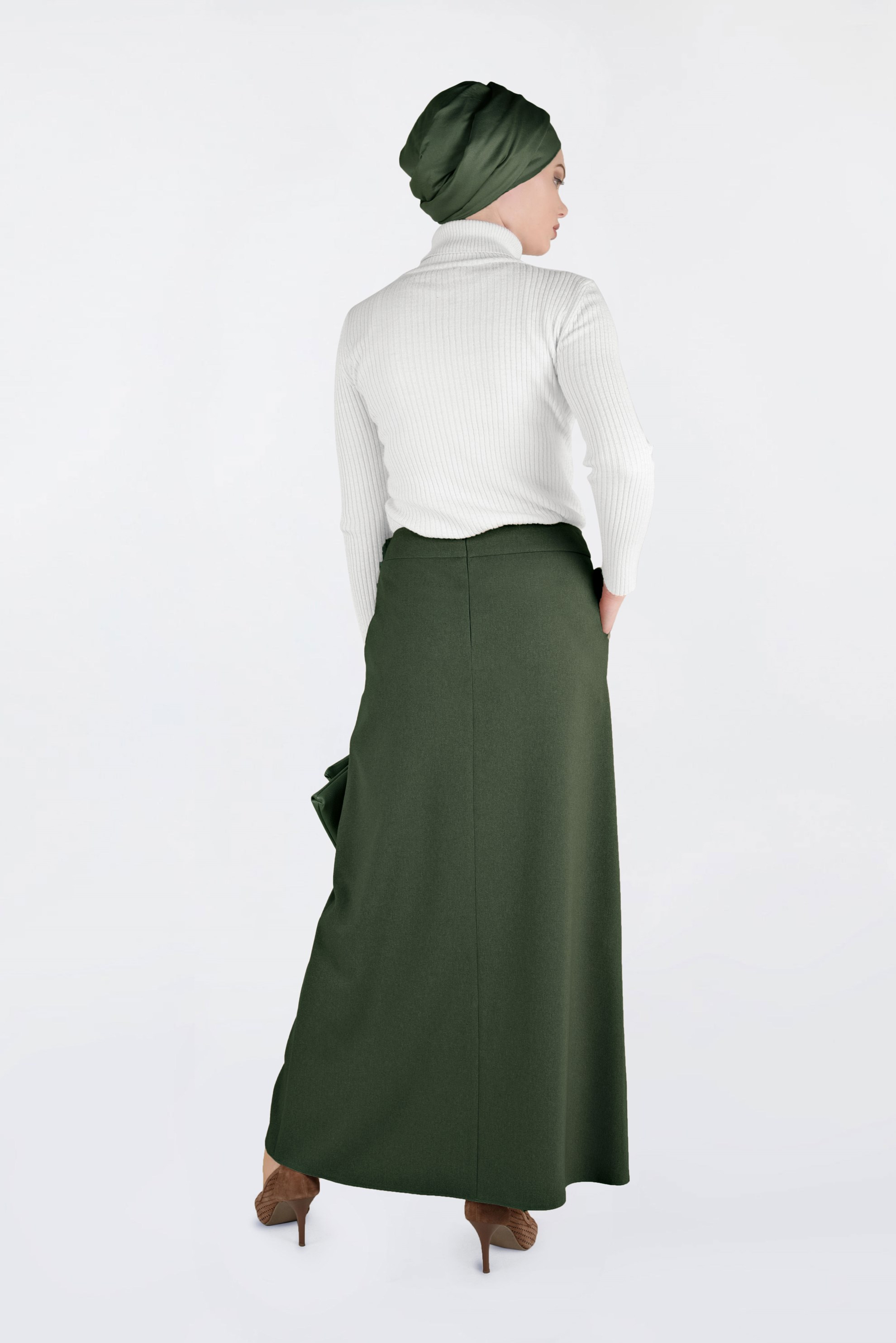 Tesettür giyim HAKİ DÜĞME DETAYLI ETEK 6267