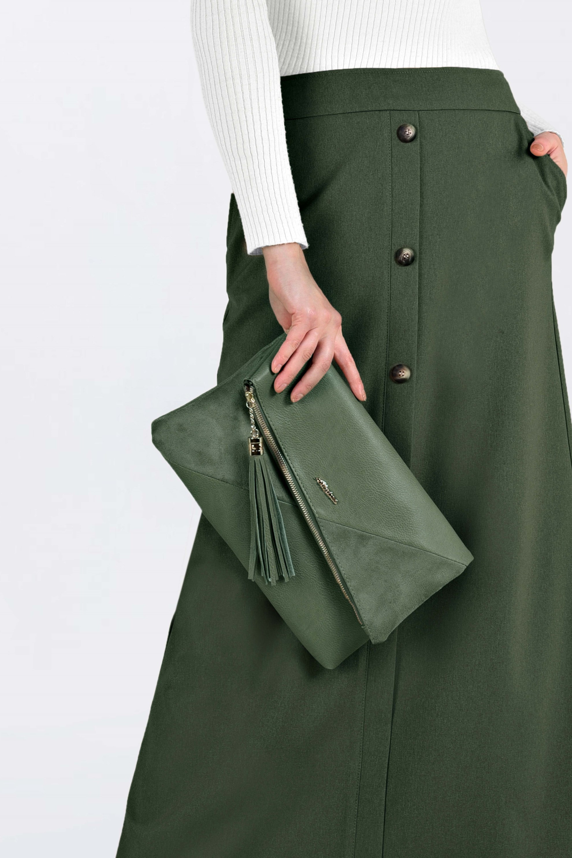 Tesettür giyim HAKİ DÜĞME DETAYLI ETEK 6267