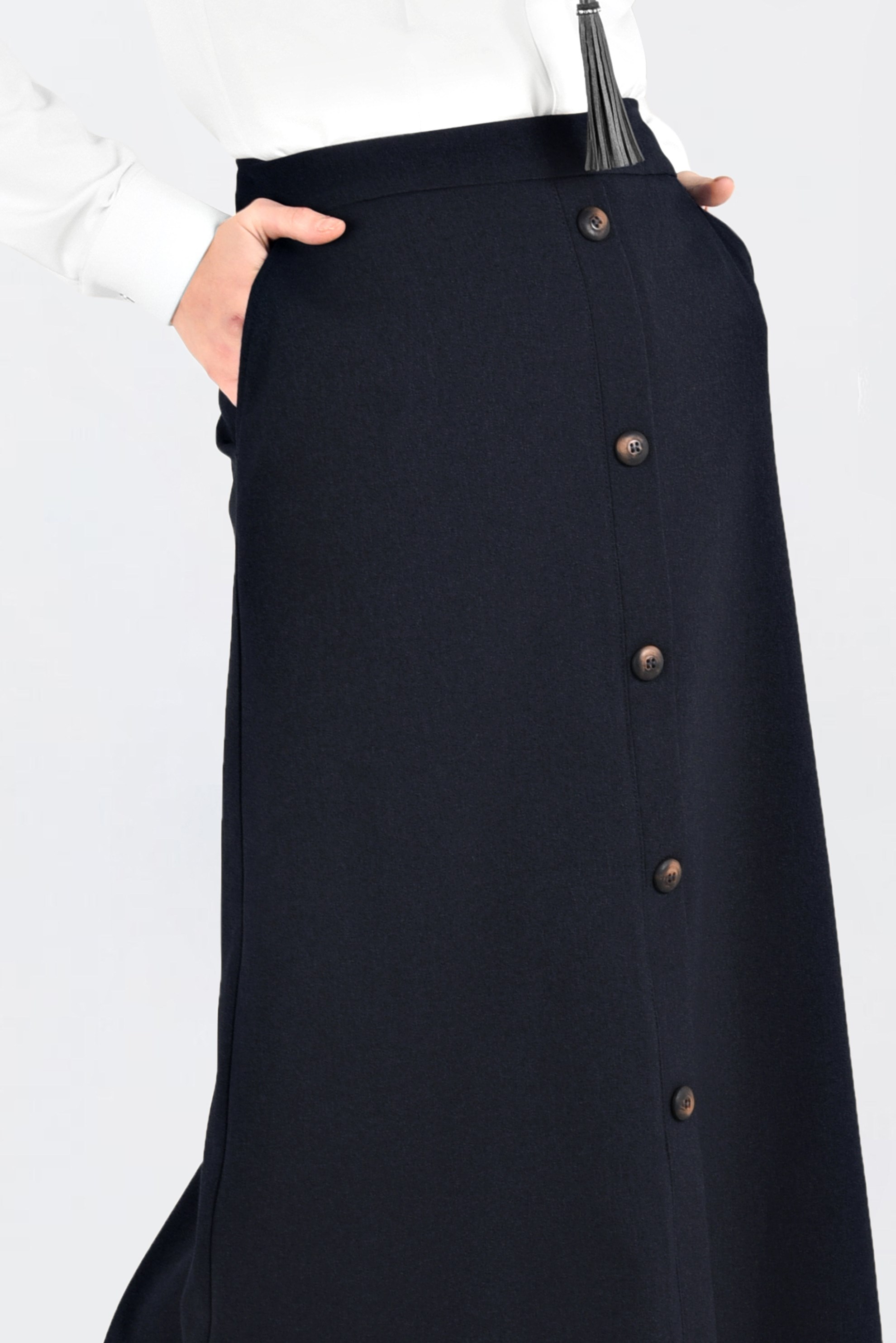 Tesettür giyim LACİVERT DÜĞME DETAYLI ETEK 6267