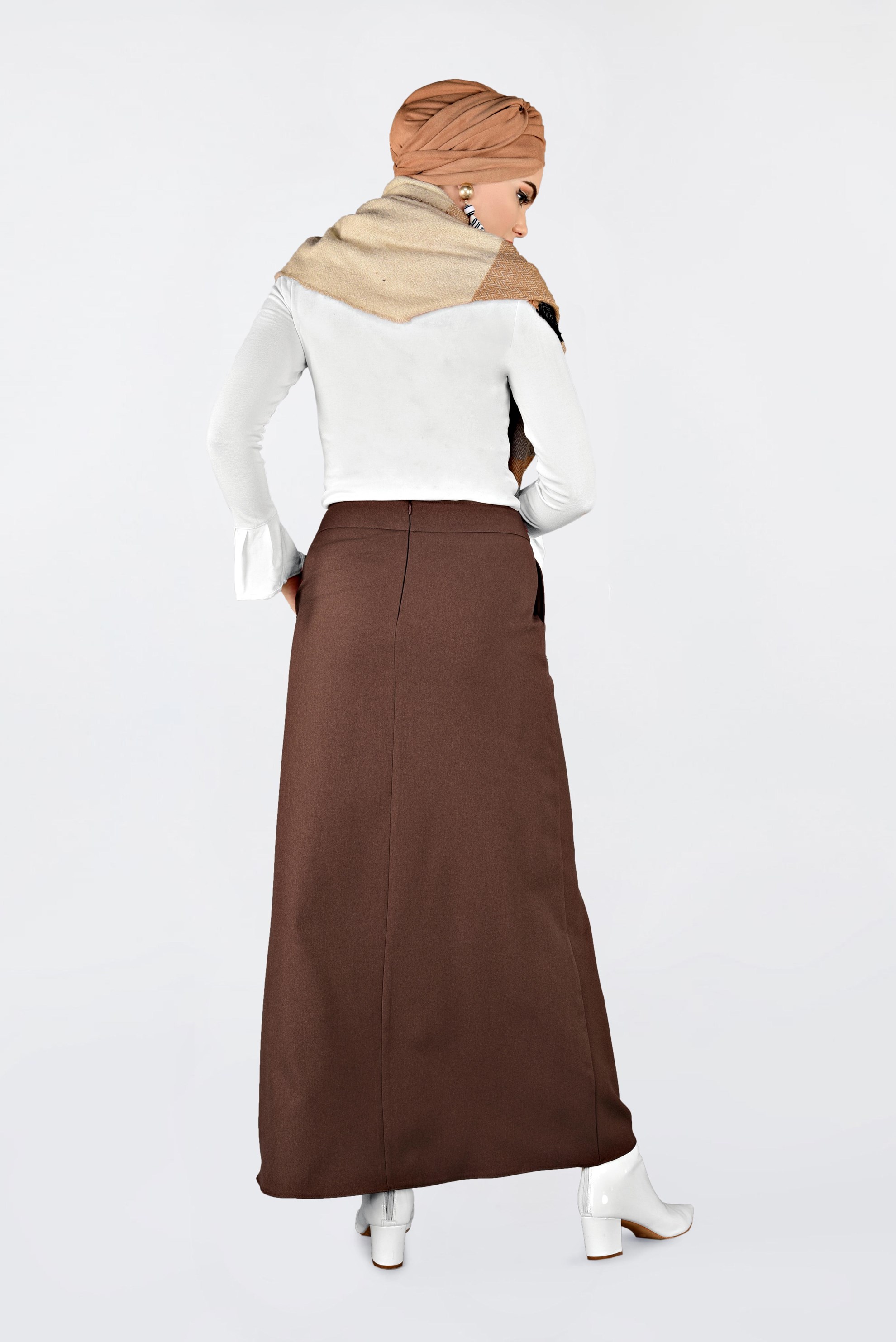 Tesettür giyim TABA DÜĞME DETAYLI ETEK 6267
