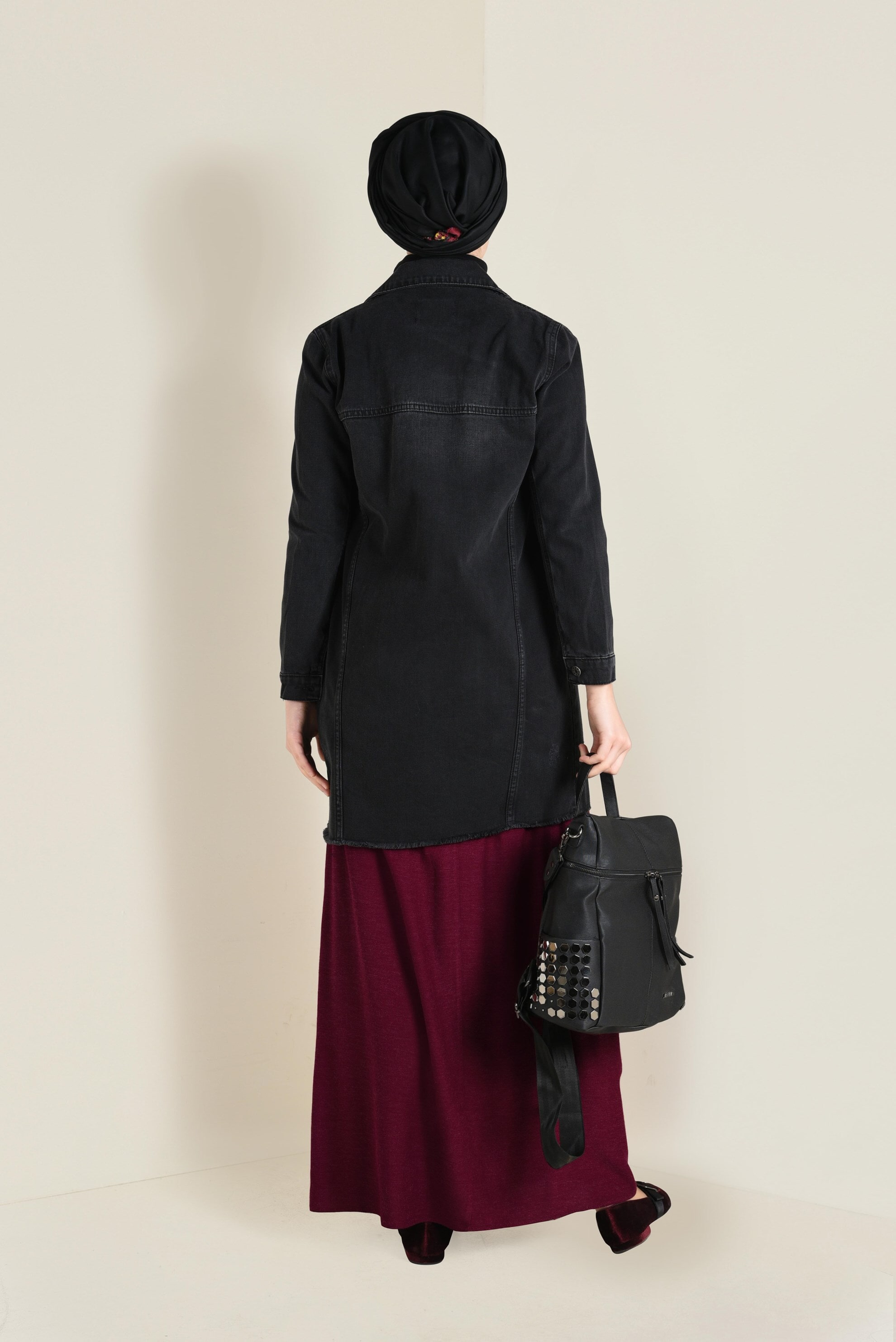 Tesettür giyim BORDO BELİ LASTİKLİ VE KUŞAKLI ETEK  6268