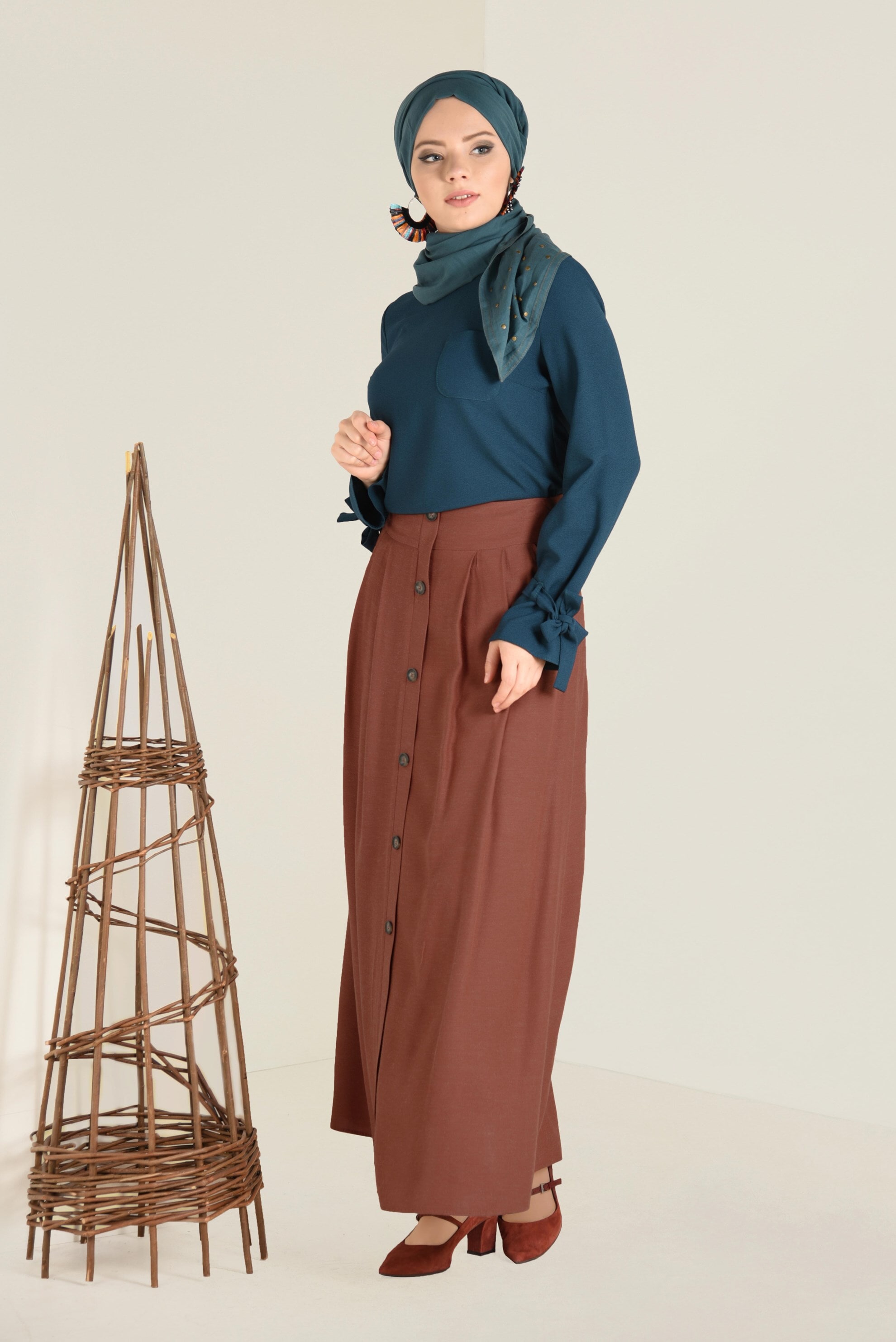 Tesettür giyim TURUNCU BOYDAN DÜĞMELİ ETEK 6270 
