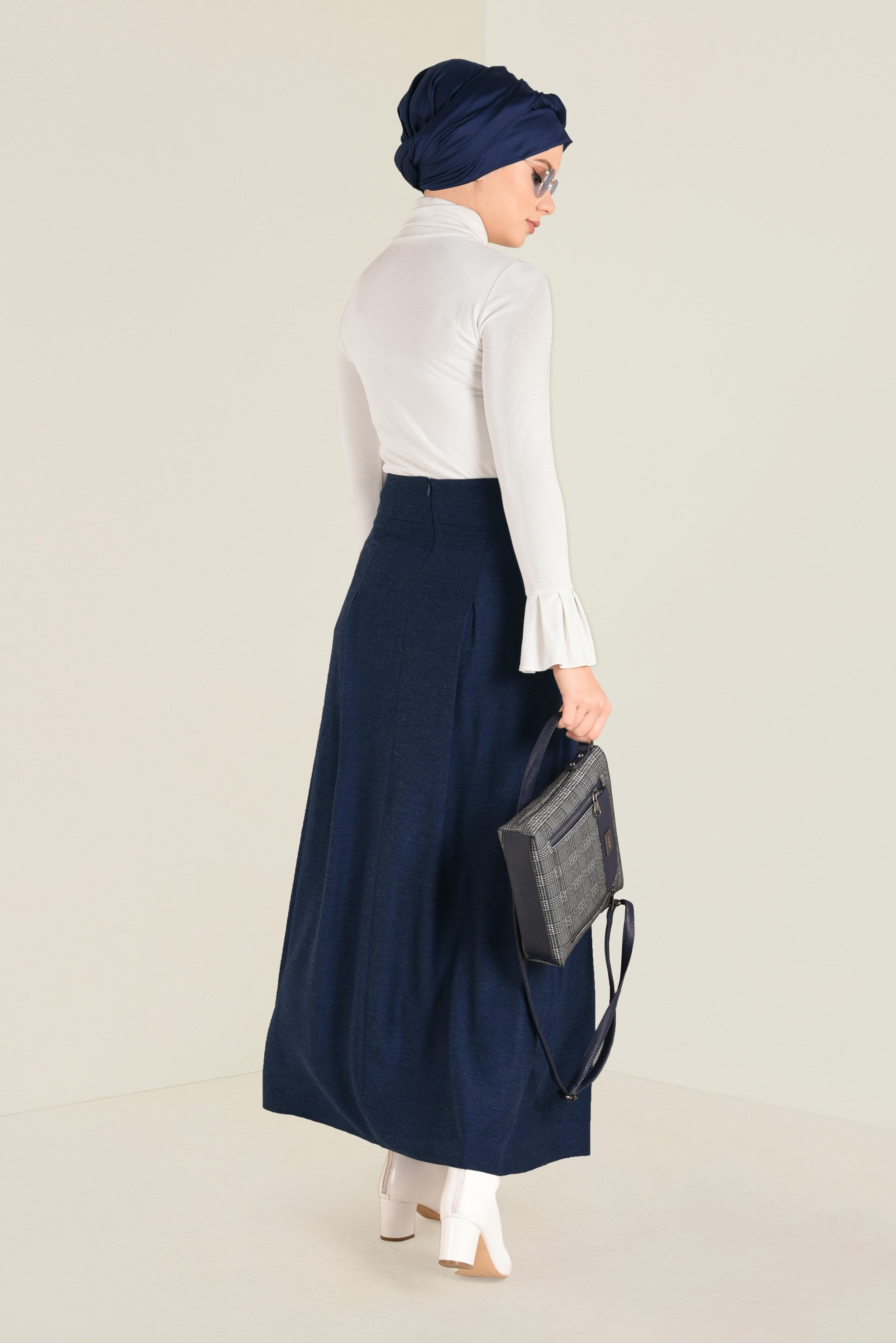 Tesettür giyim LACİVERT BOYDAN DÜĞMELİ ETEK 6270 