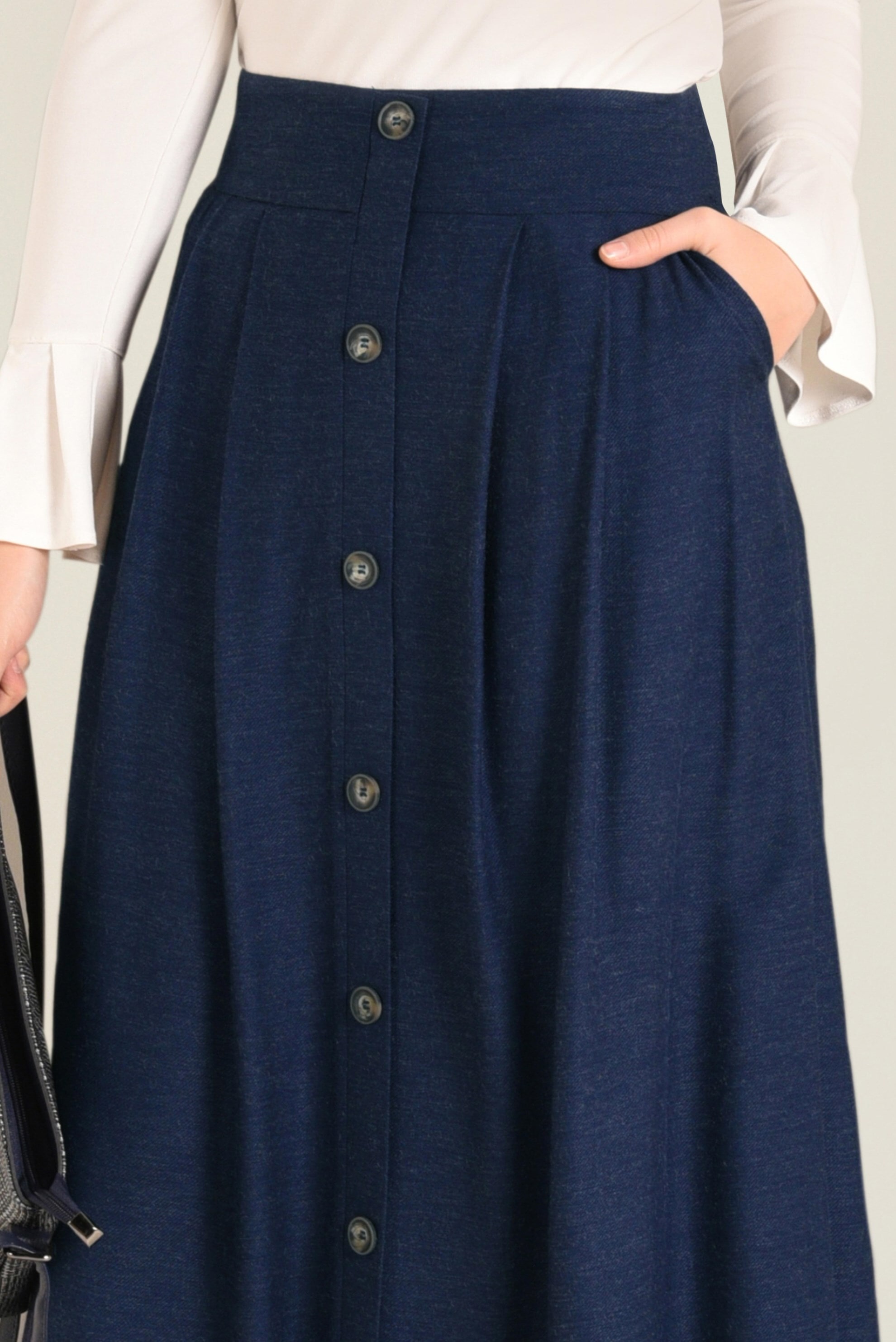 Tesettür giyim LACİVERT BOYDAN DÜĞMELİ ETEK 6270 