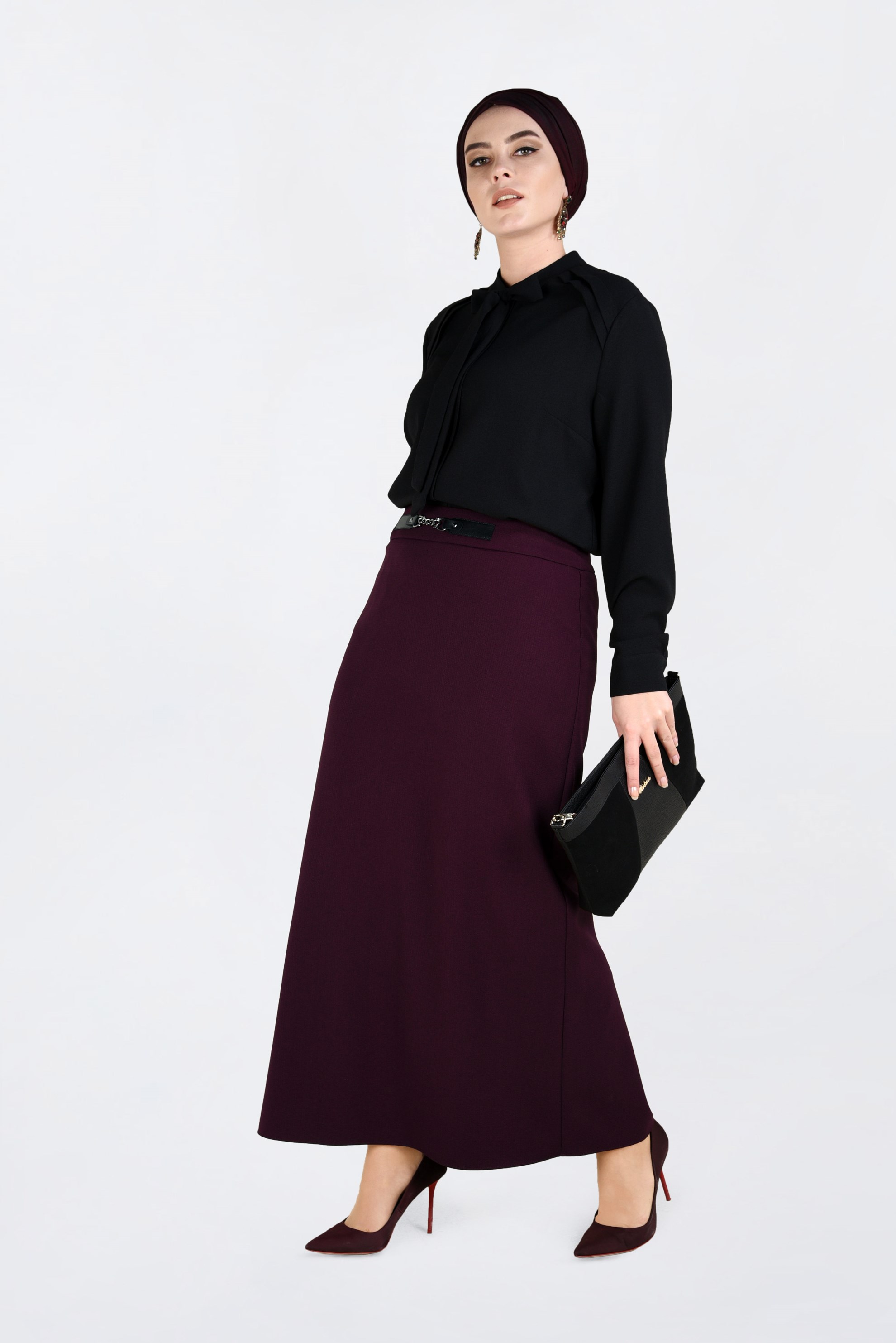 Tesettür giyim MÜRDÜM ZİNCİR DETAYLI GİZLİ YIRTMAÇLI ETEK 6271 