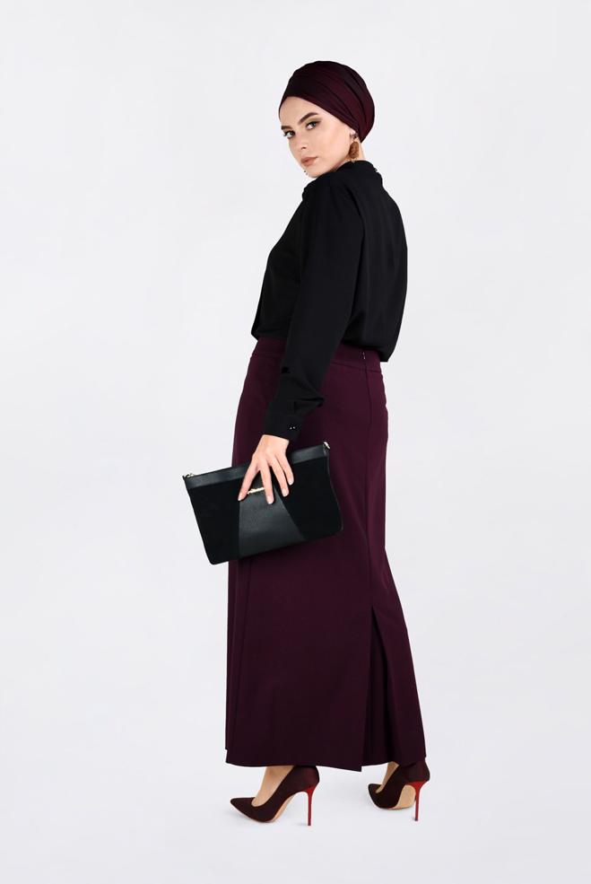 Tesettür giyim MÜRDÜM ZİNCİR DETAYLI GİZLİ YIRTMAÇLI ETEK 6271  - ALVİNA