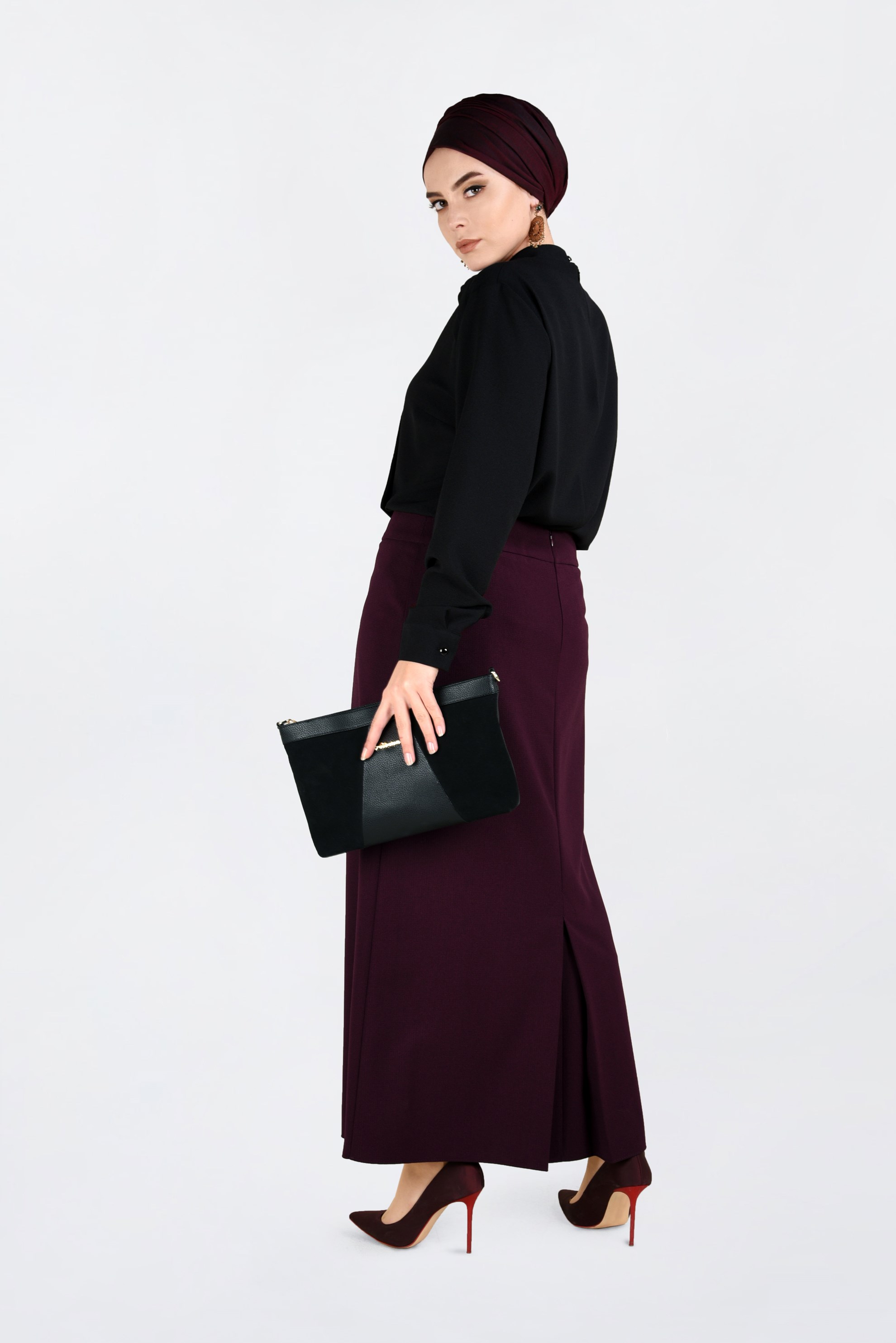 Tesettür giyim MÜRDÜM ZİNCİR DETAYLI GİZLİ YIRTMAÇLI ETEK 6271 