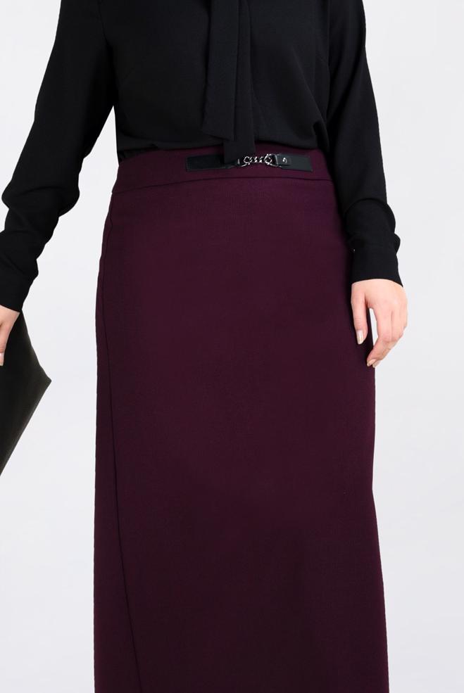 Tesettür giyim MÜRDÜM ZİNCİR DETAYLI GİZLİ YIRTMAÇLI ETEK 6271  - ALVİNA