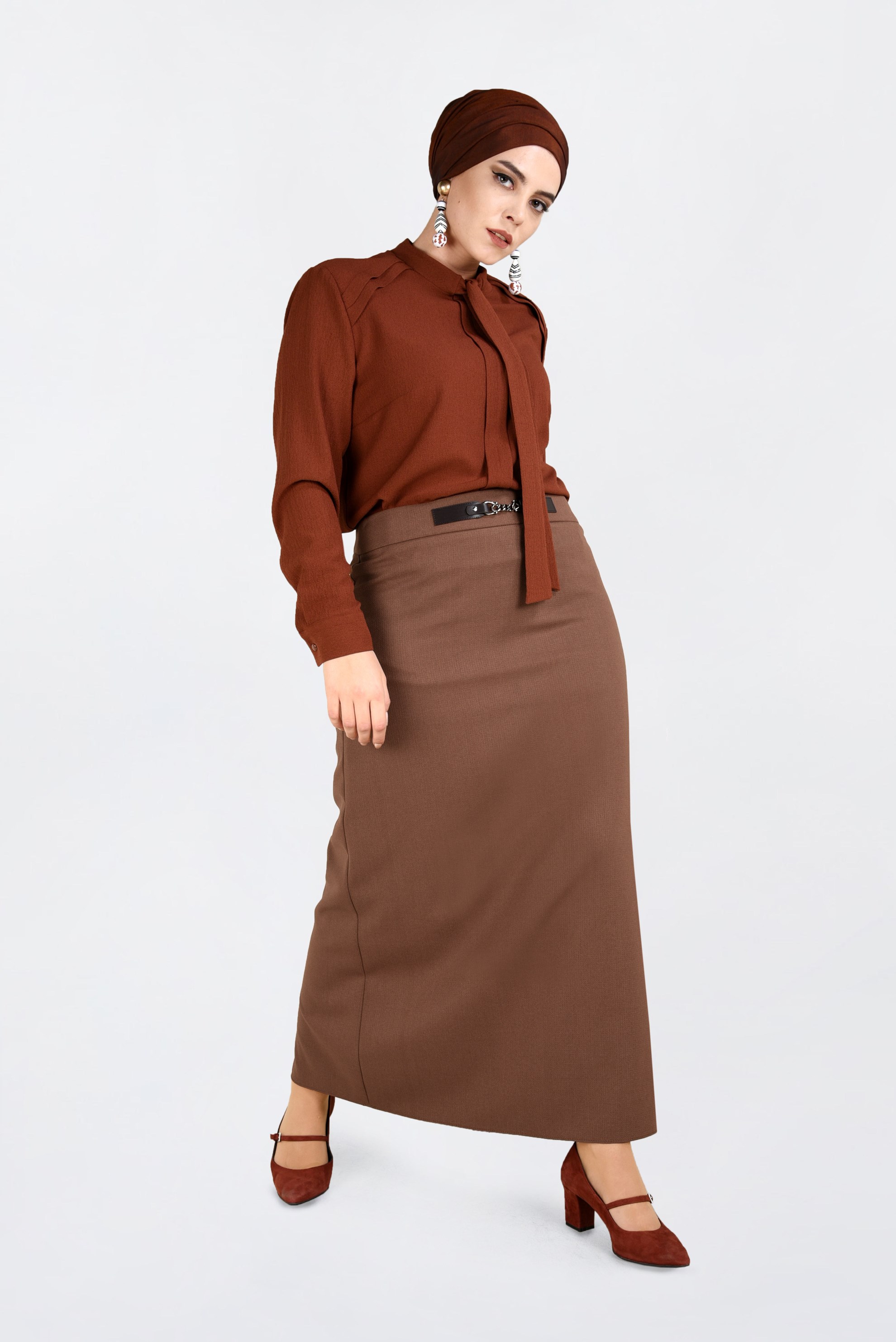 Hijab clothing TABA CHAIN DETAILED SKIRT WITH SLIT 6271