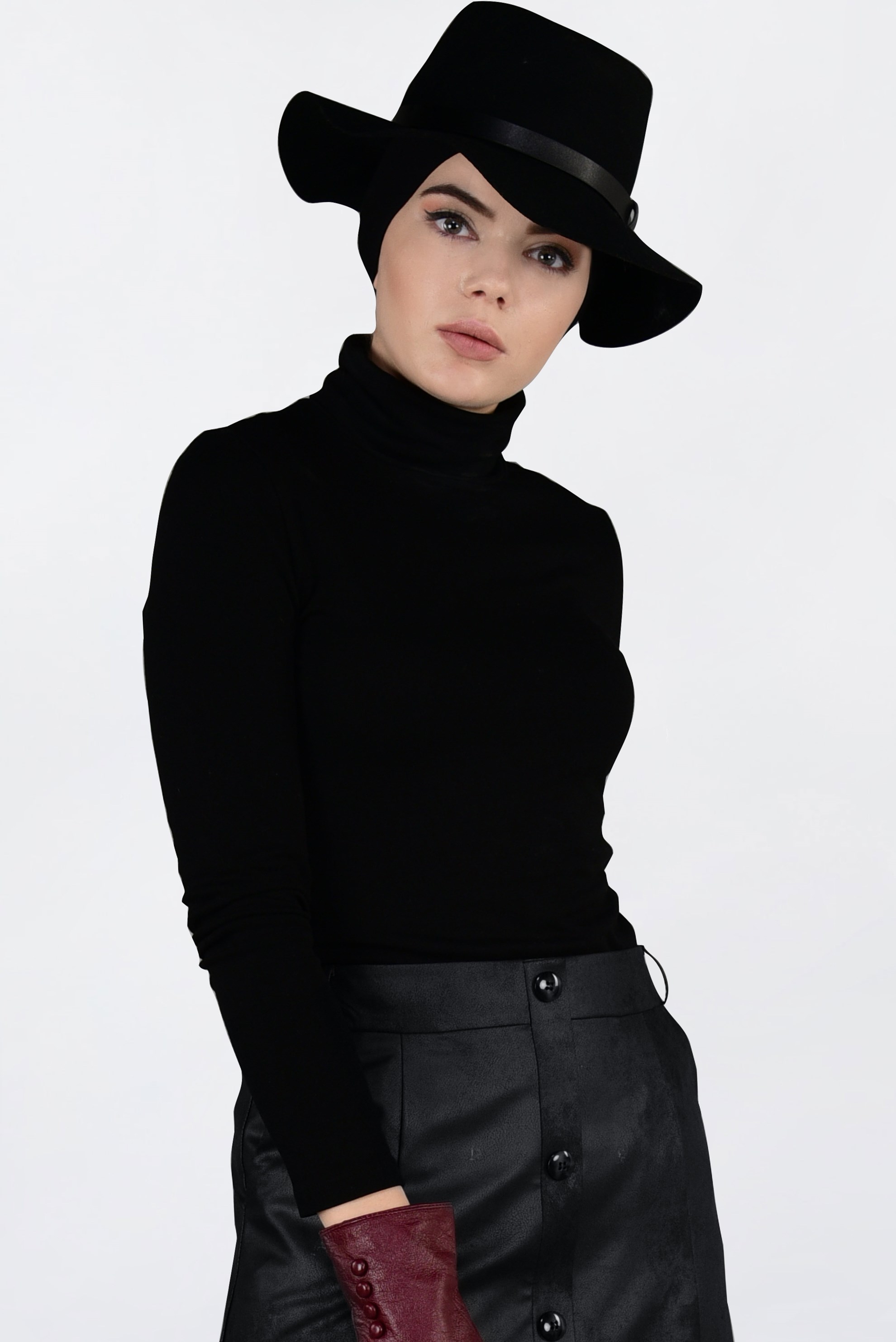 Hijab clothing BLACK BUTTONED LEATHER SKIRT 6272 