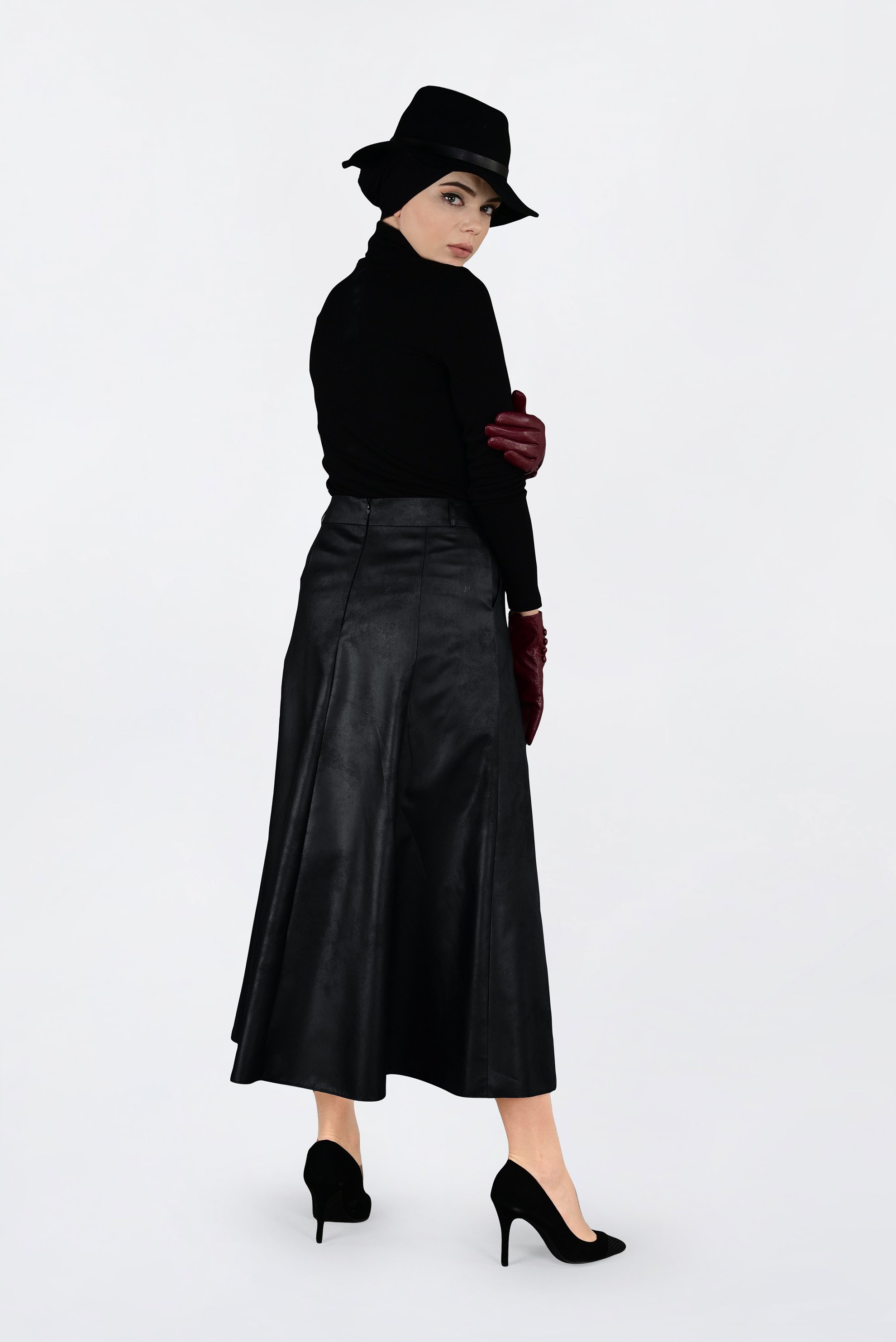 Hijab clothing BLACK BUTTONED LEATHER SKIRT 6272 