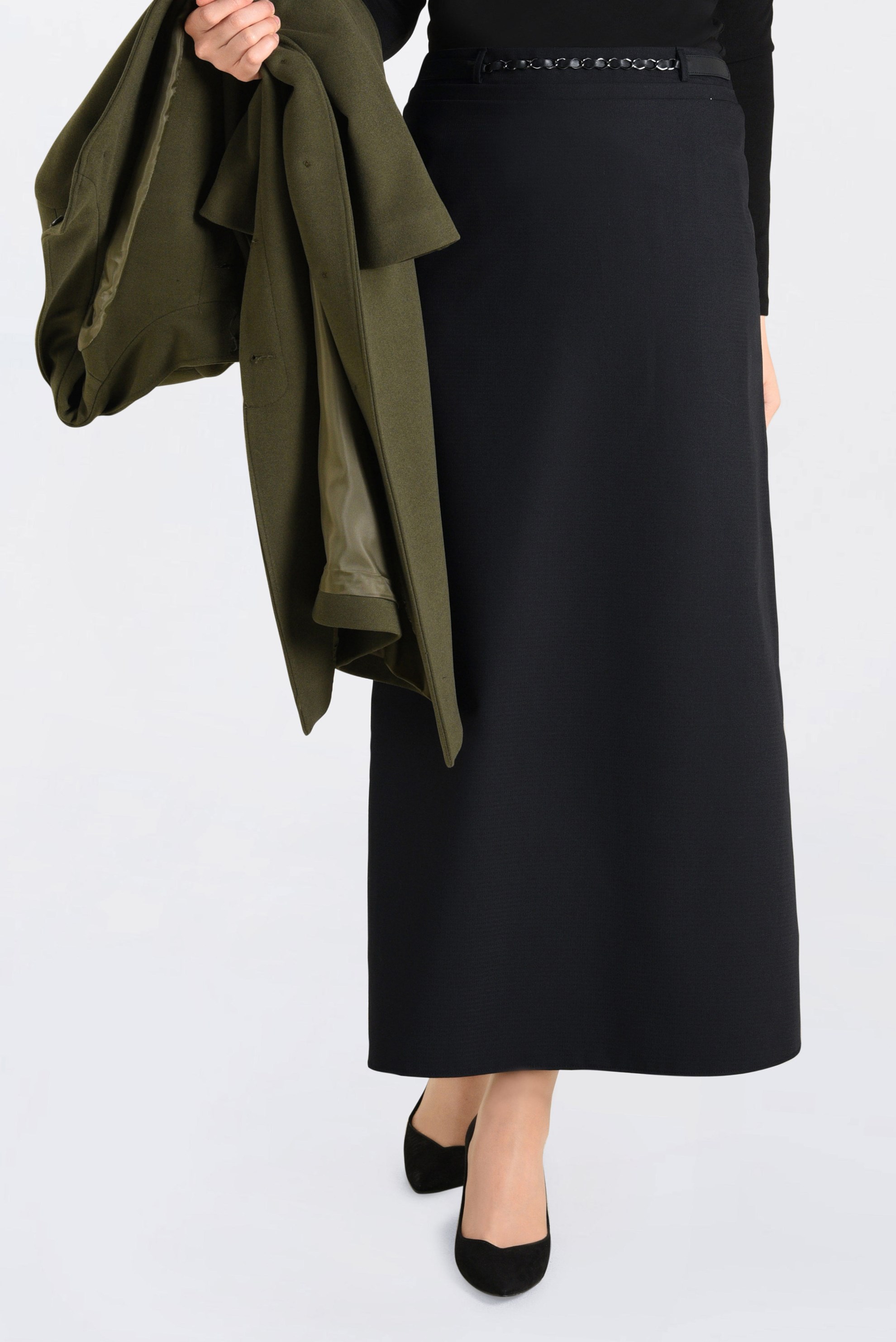 Tesettür giyim SİYAH ZİNCİR DETAYLI KALEM ETEK 6273