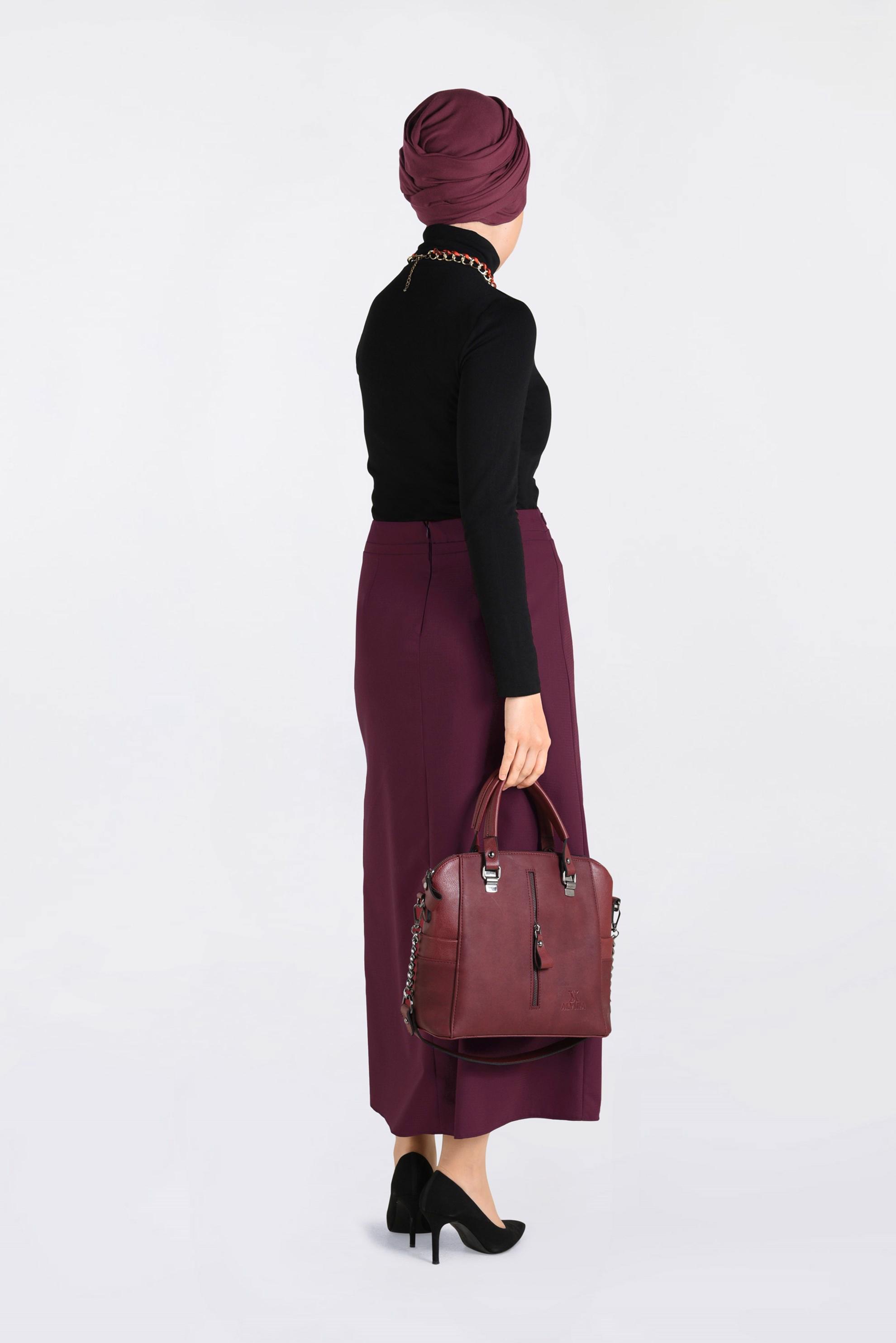 Tesettür giyim BORDO ZİNCİR DETAYLI KALEM ETEK 6273