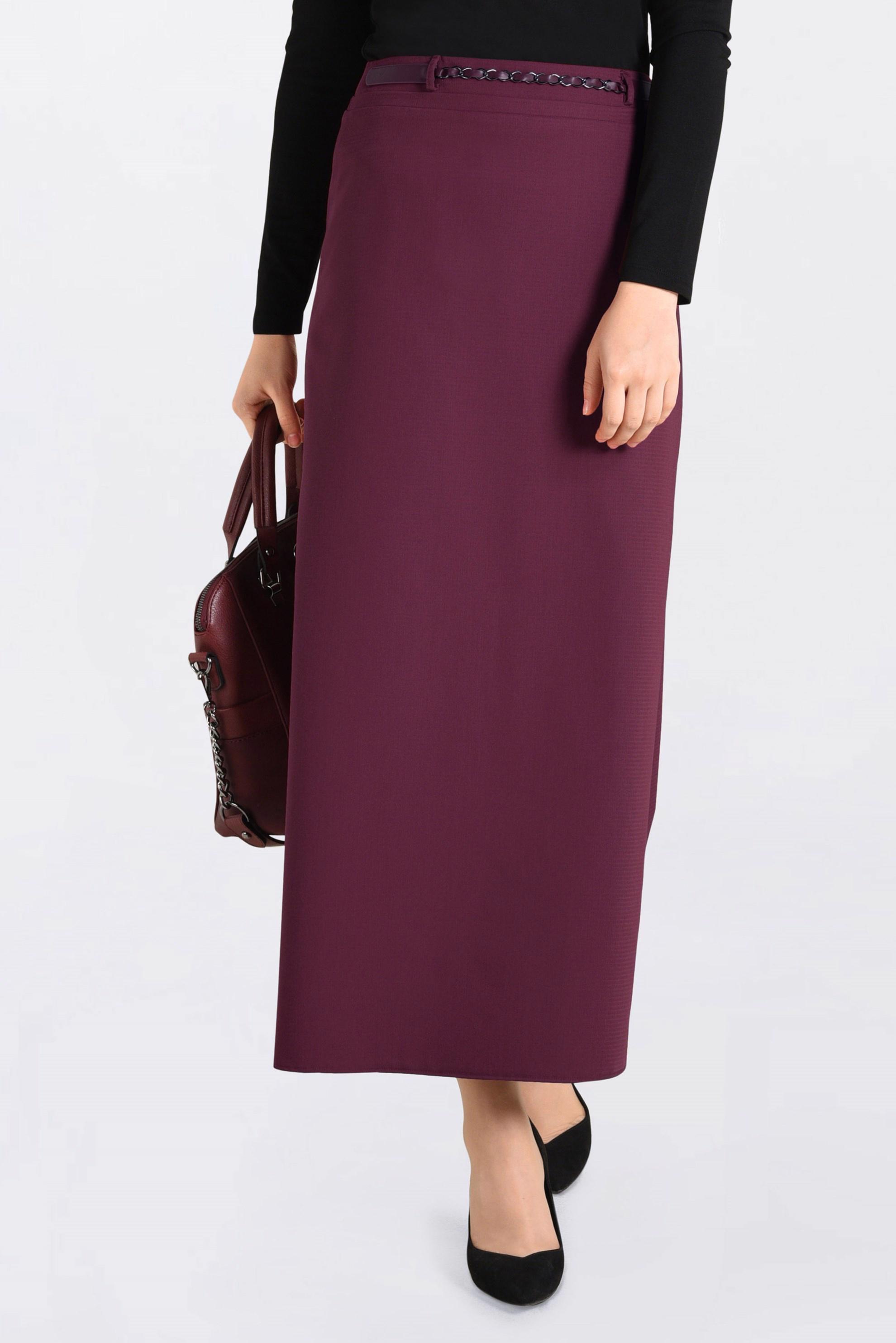 Tesettür giyim BORDO ZİNCİR DETAYLI KALEM ETEK 6273