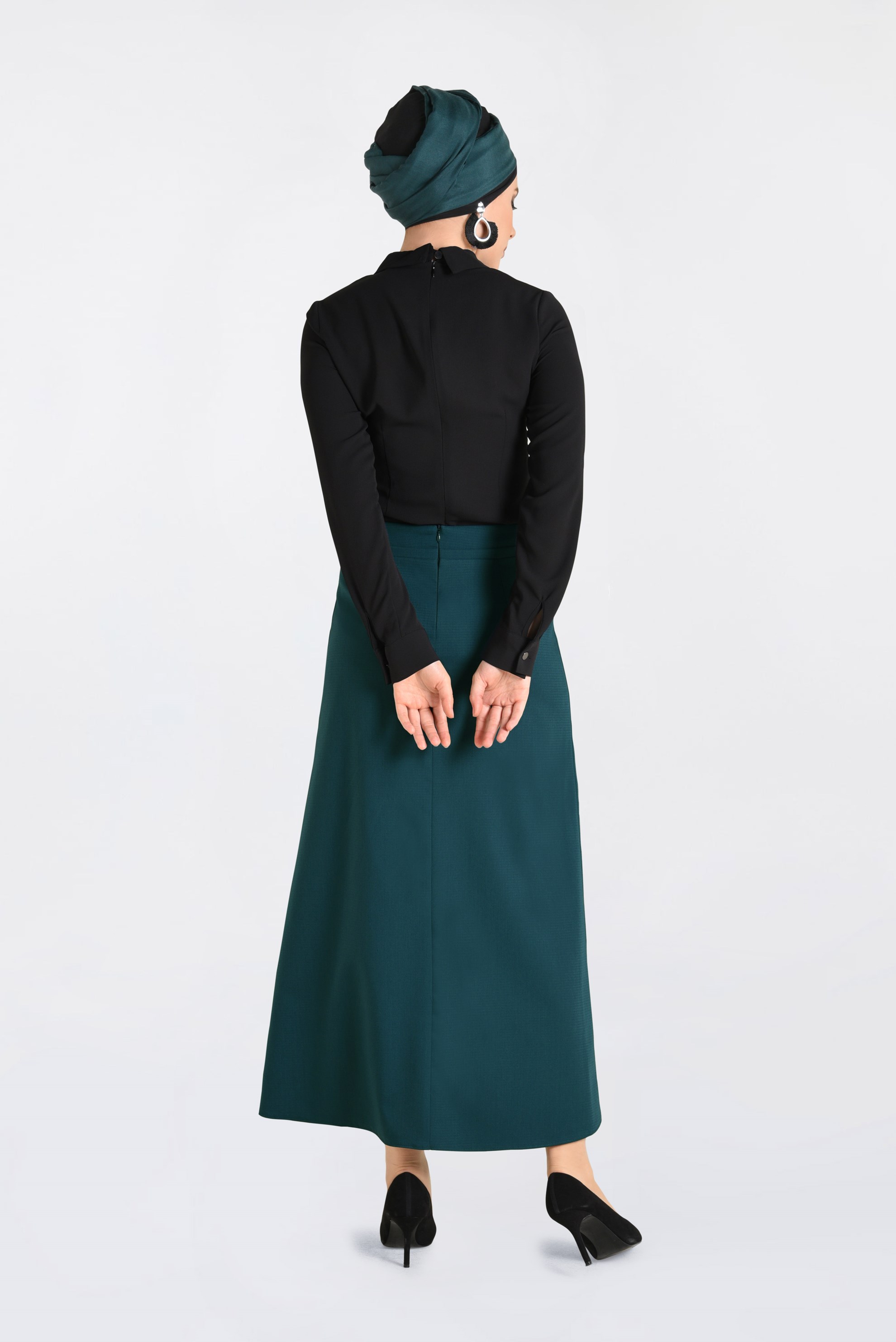 Tesettür giyim MAVİ ZİNCİR DETAYLI KALEM ETEK 6273