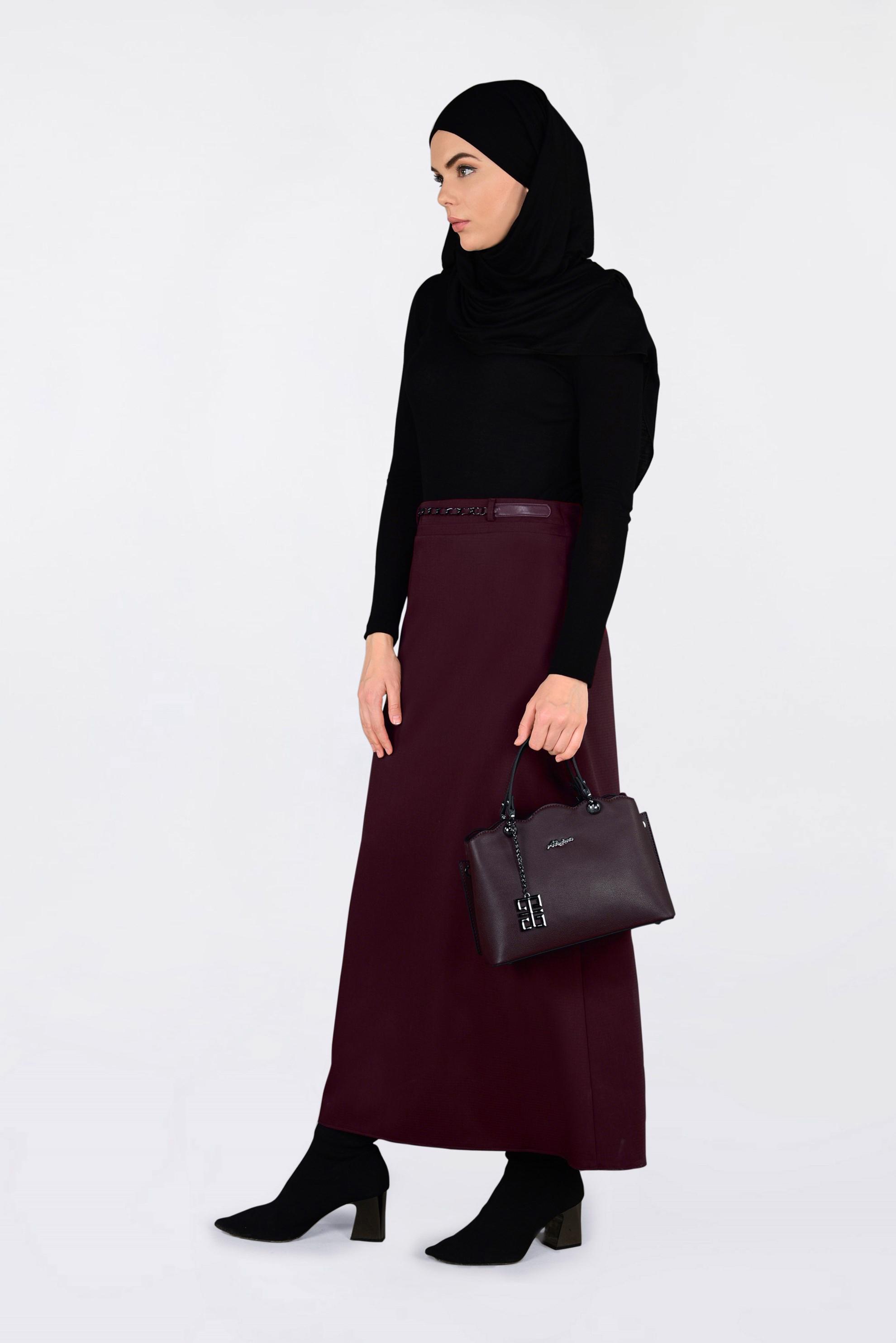 Tesettür giyim BORDO ZİNCİR DETAYLI KALEM ETEK 6273