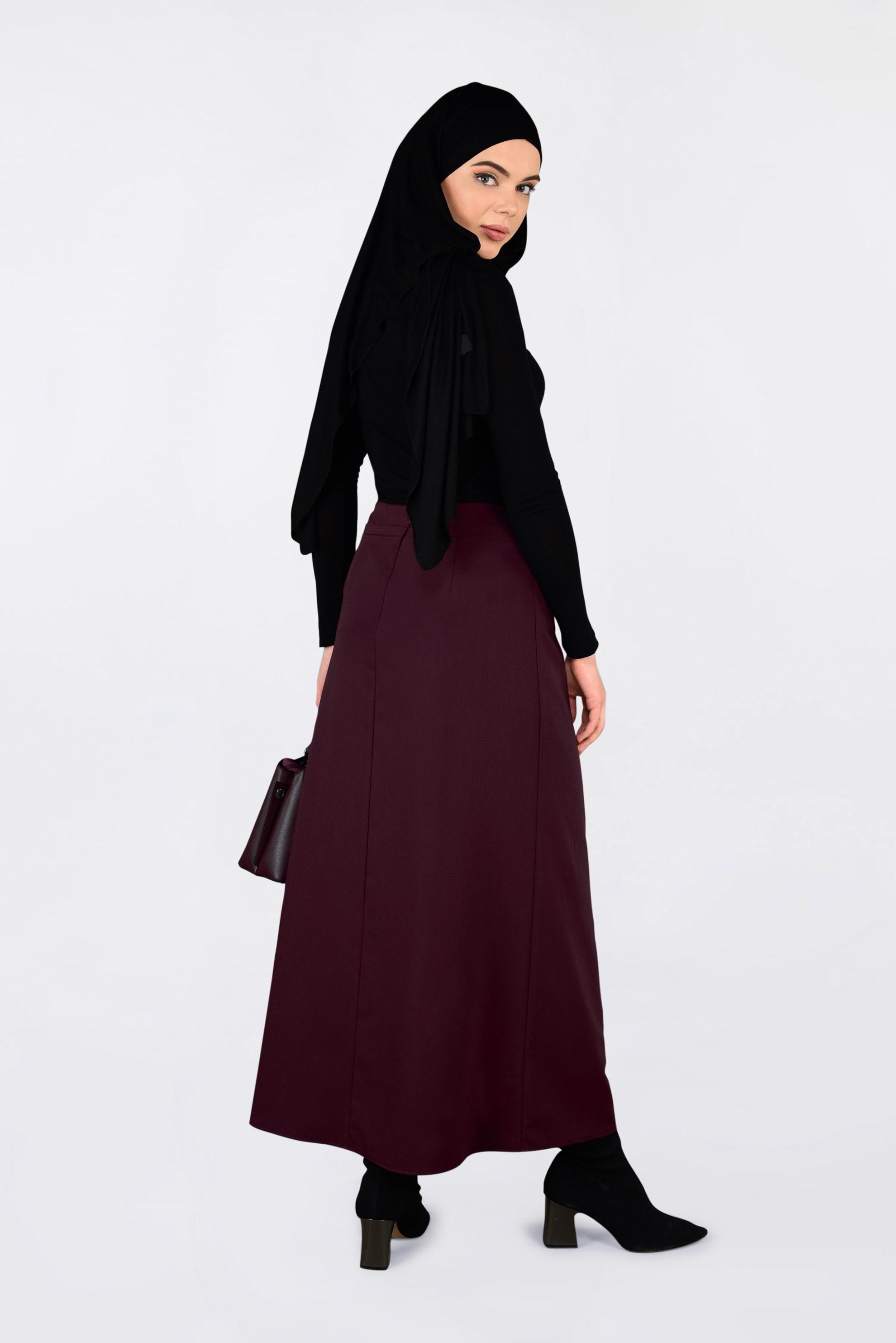 Tesettür giyim BORDO ZİNCİR DETAYLI KALEM ETEK 6273