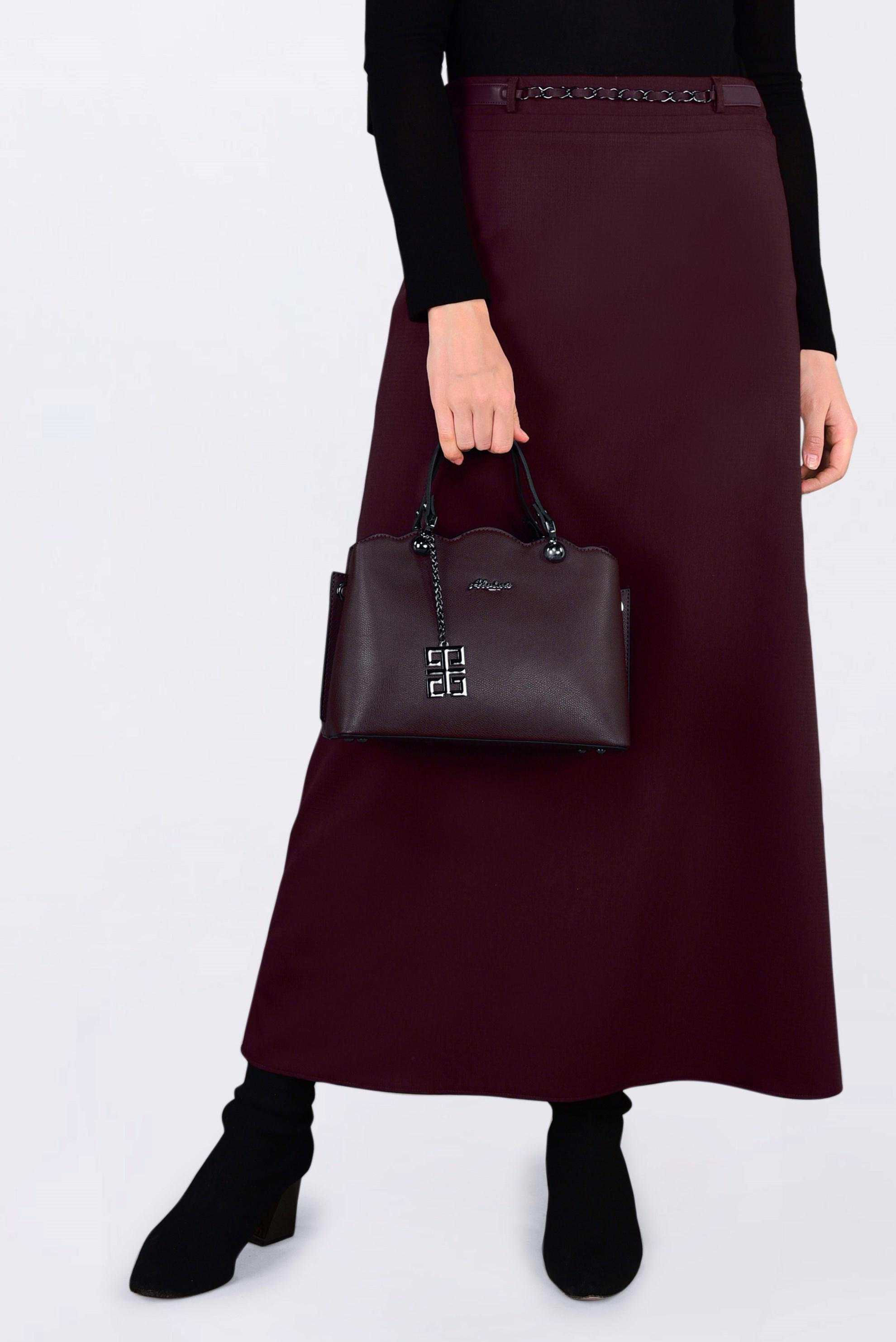 Tesettür giyim BORDO ZİNCİR DETAYLI KALEM ETEK 6273