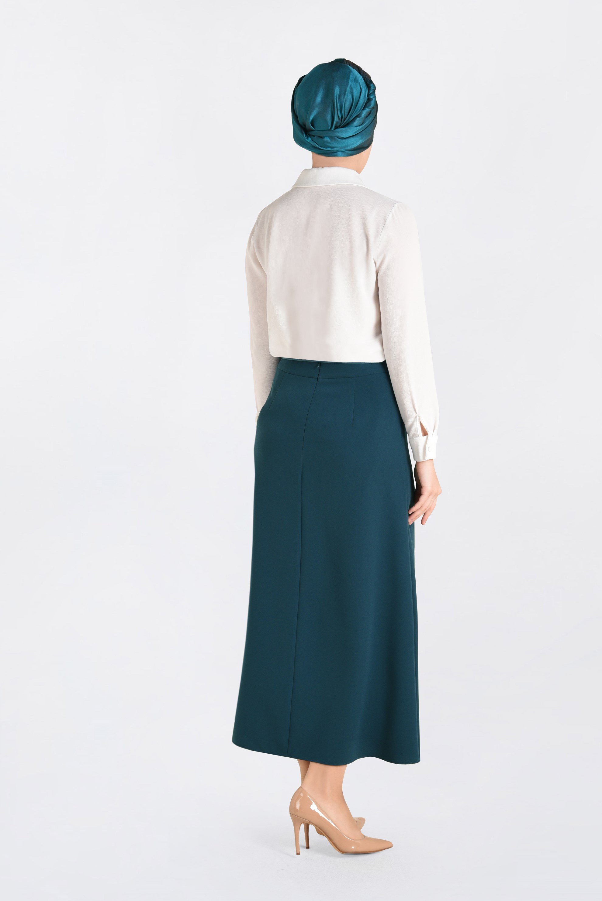 Tesettür giyim MAVİ KEMERLİ KLASİK ETEK 6274