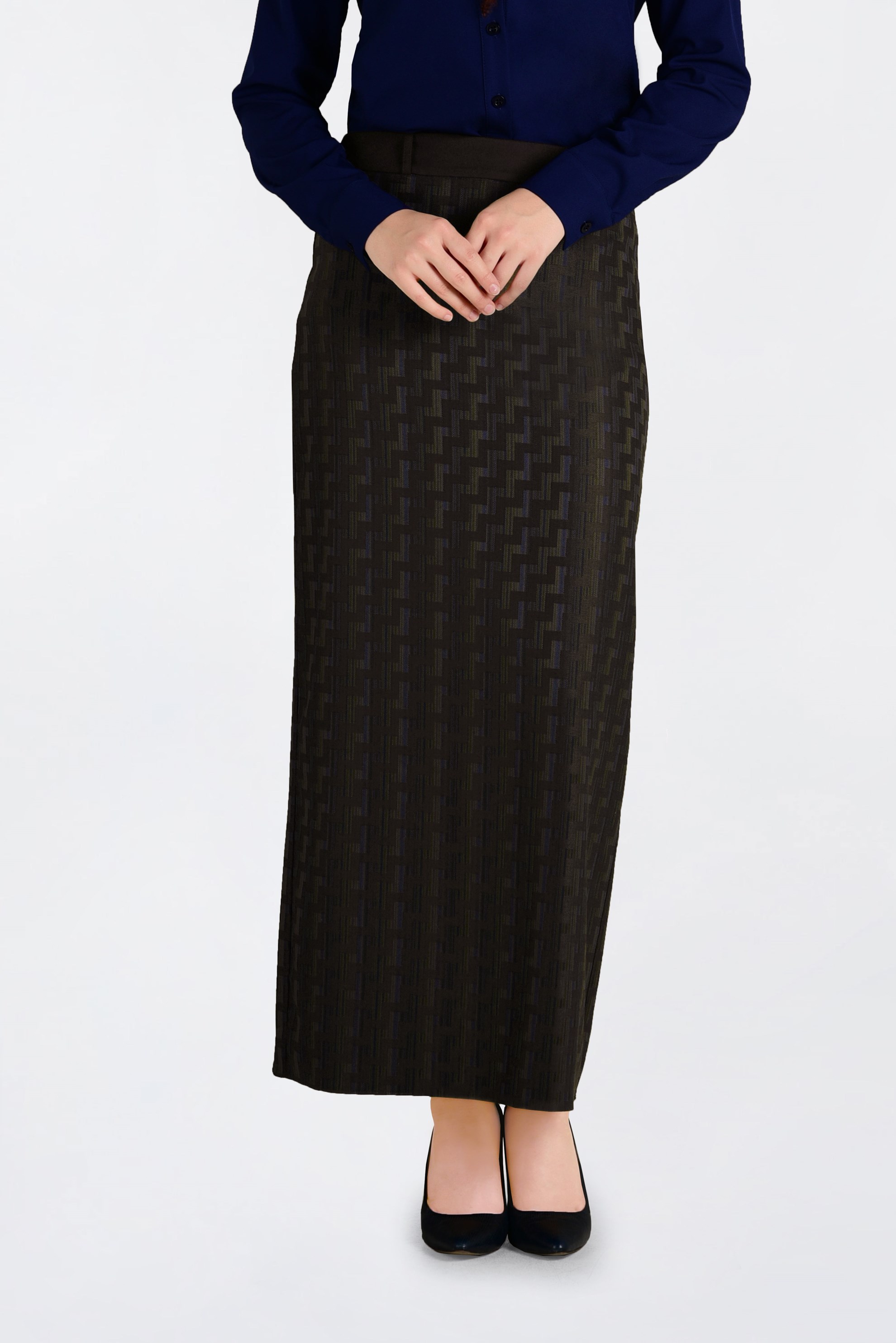 Tesettür giyim KAHVE DESENLİ KALEM ETEK 6280