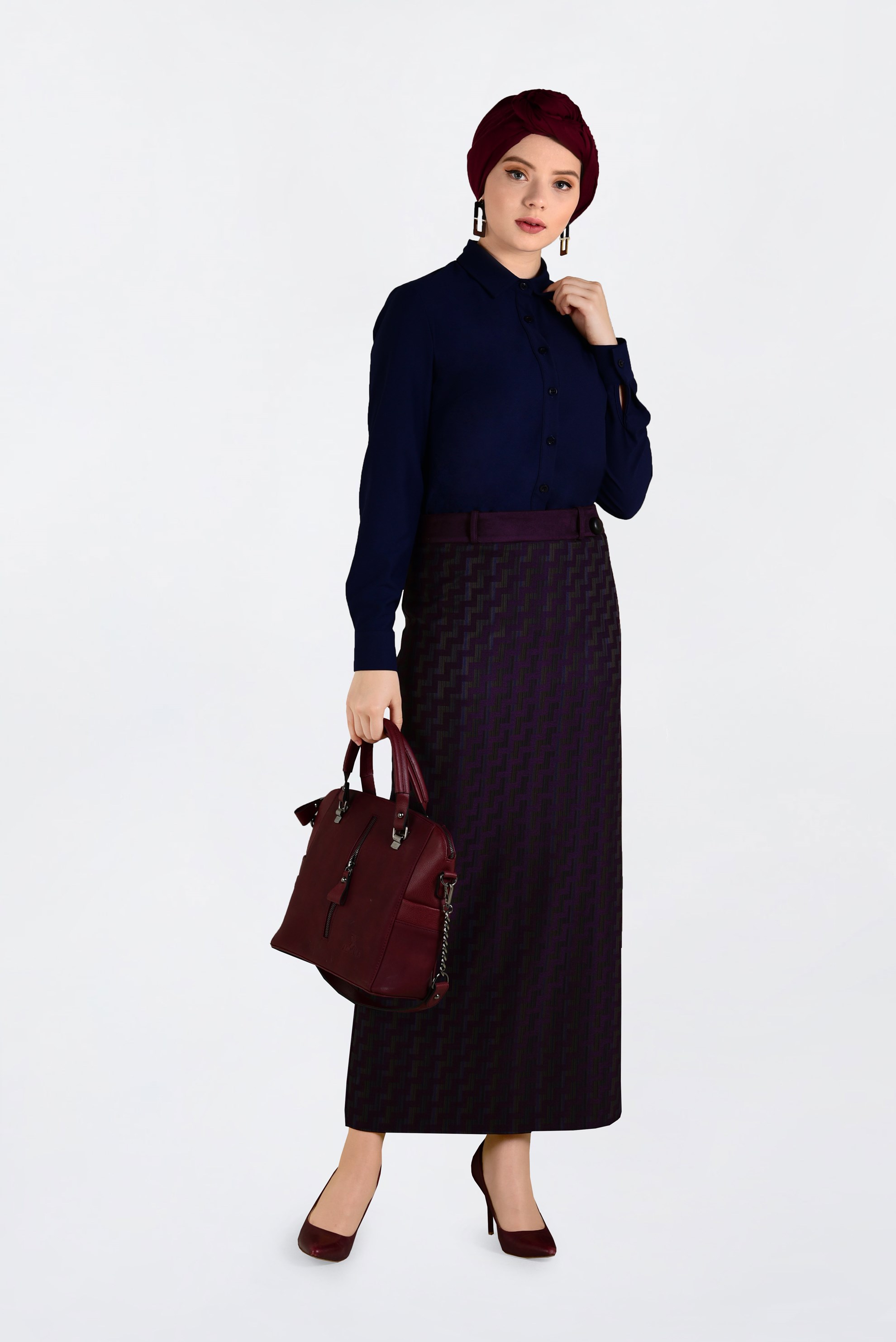 Tesettür giyim MÜRDÜM DESENLİ KALEM ETEK 6280