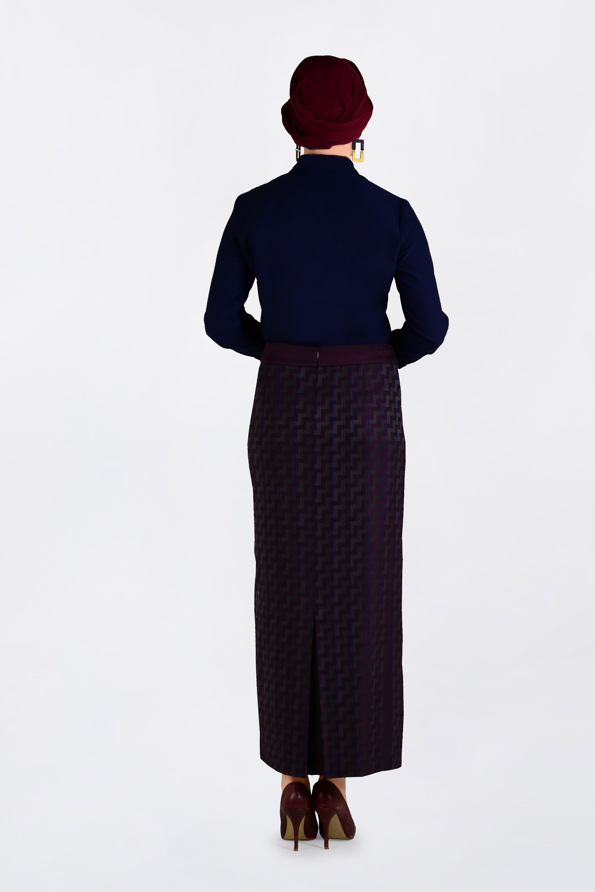 Tesettür giyim MÜRDÜM DESENLİ KALEM ETEK 6280