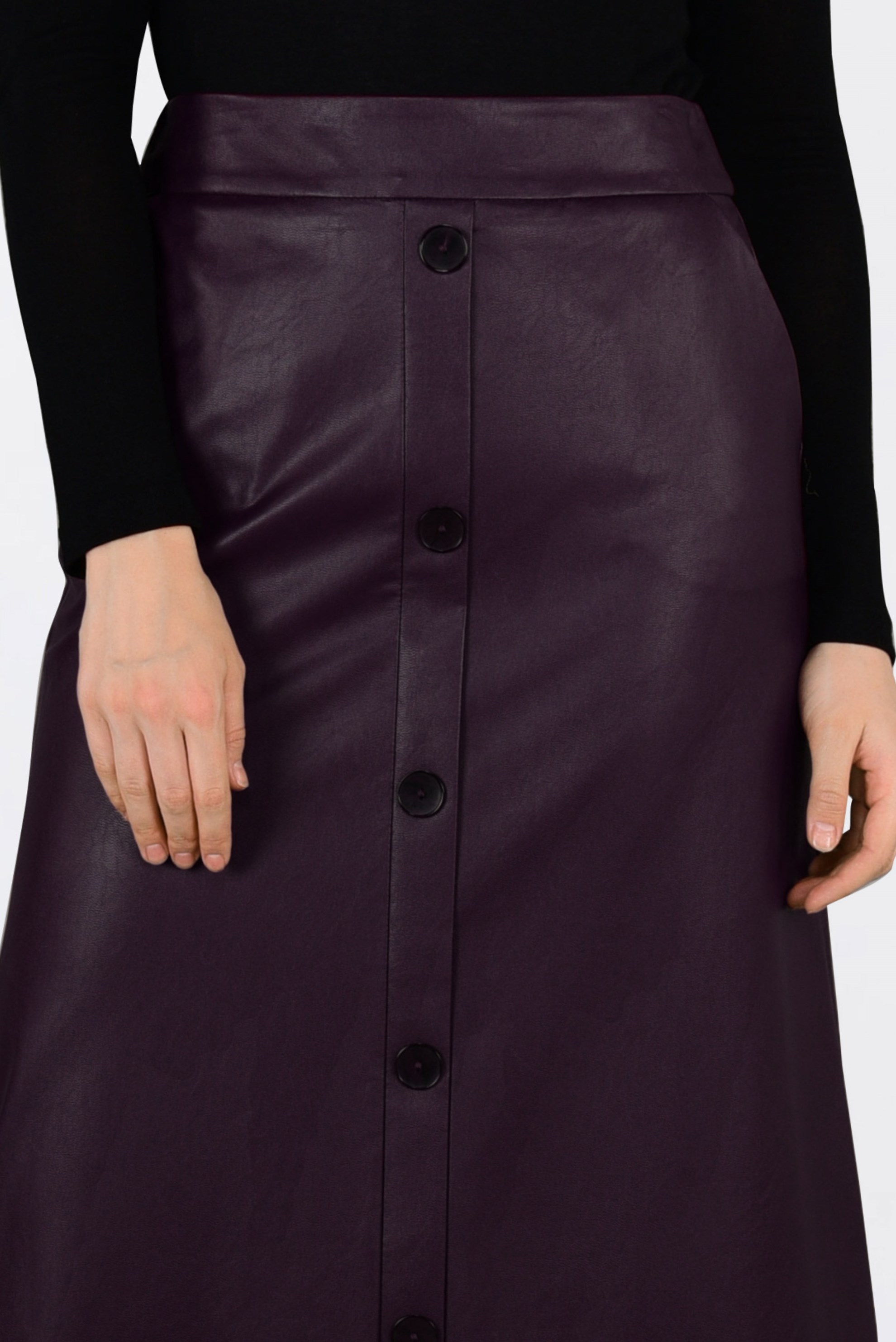 Tesettür giyim BORDO DÜĞMELİ DERİ ETEK 6282