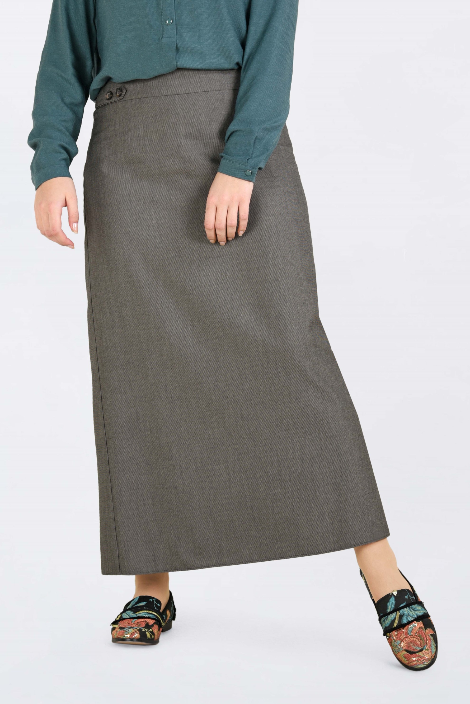 Tesettür giyim KAHVE DÜĞME DETAYLI GİZLİ YIRTMAÇLI ETEK 6283 