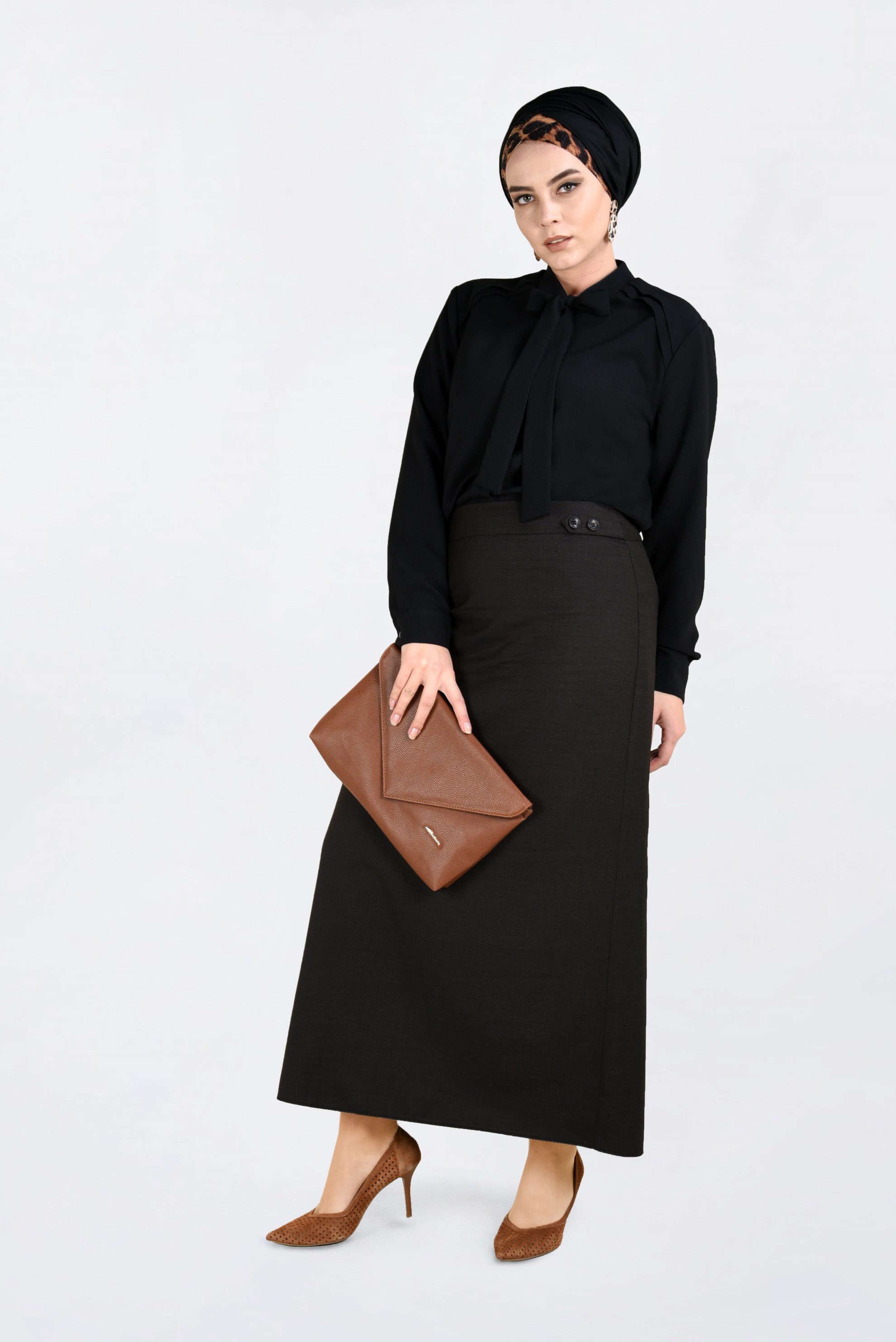 Vêtements hijab BRUN JUPE À BOUTONNÉE AVEC FENTE 6283 