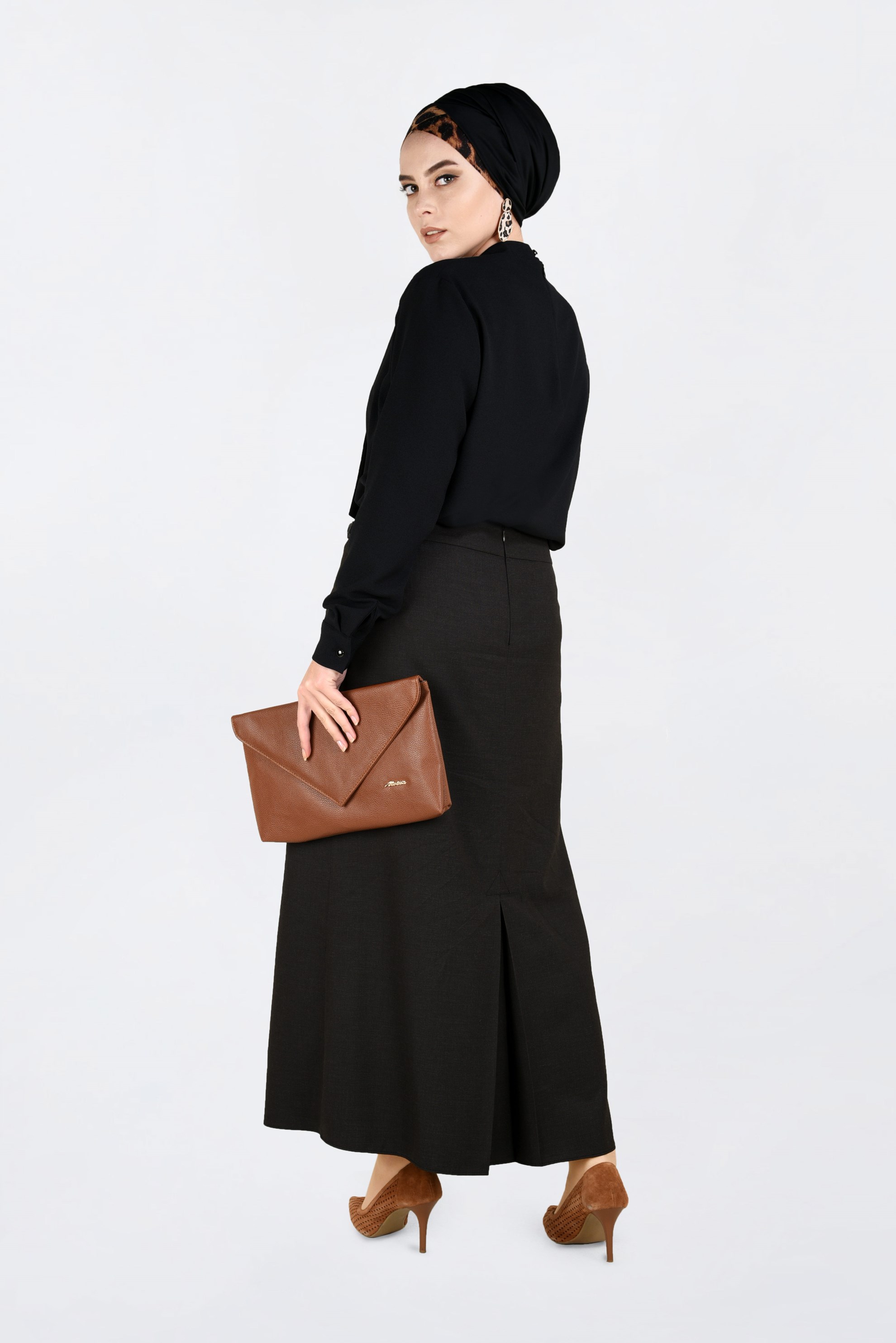 Vêtements hijab BRUN JUPE À BOUTONNÉE AVEC FENTE 6283 