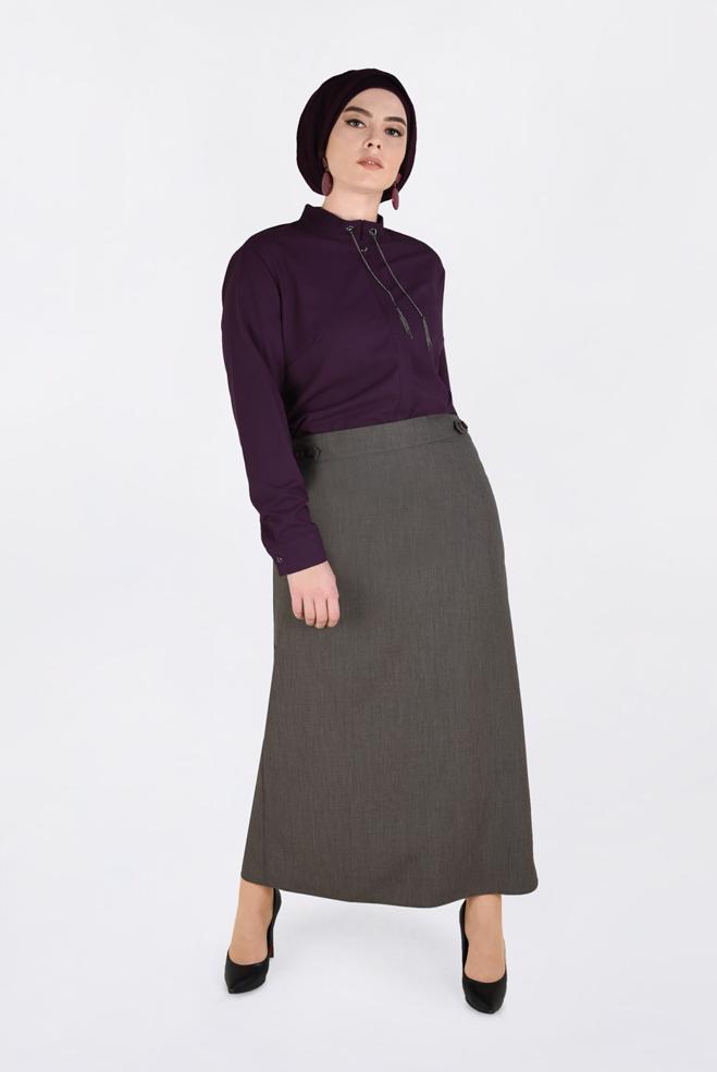 Tesettür giyim KAHVE DÜĞME DETAYLI GİZLİ YIRTMAÇLI ETEK 6283  - ALVİNA