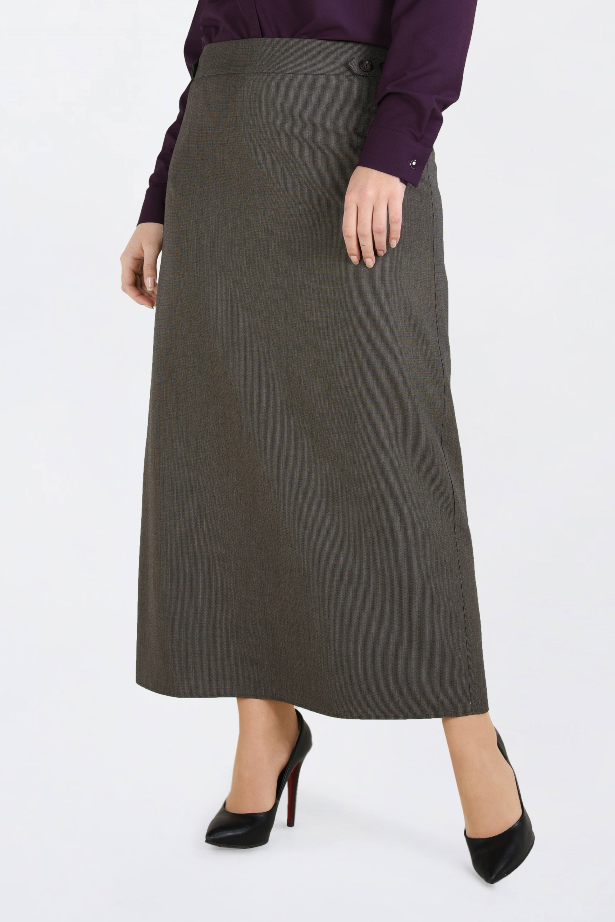 Hijab clothing BROWN BUTTONED SKIRT WITH HIDDEN SLIT 6283 