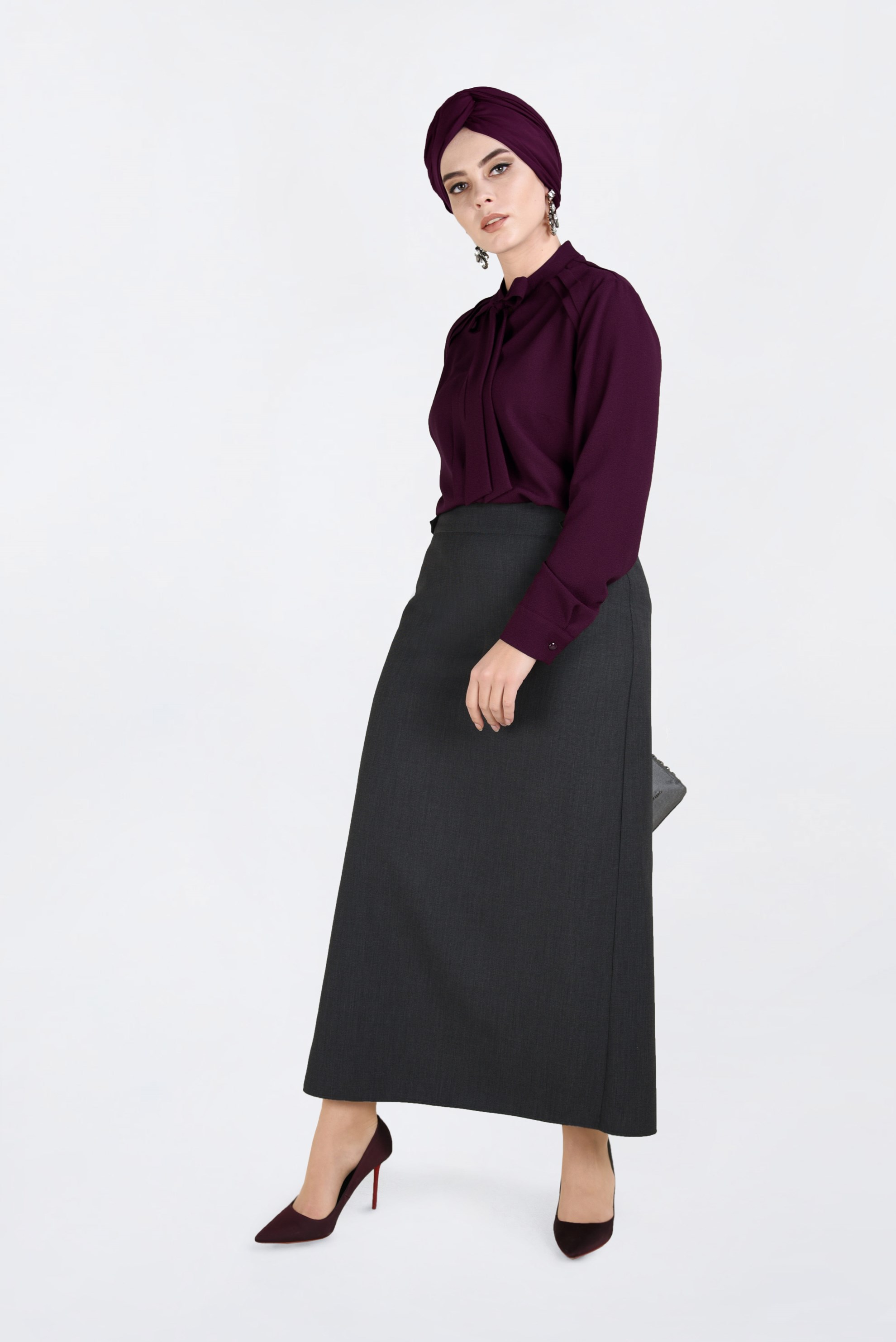 Hijab clothing GREY BUTTONED SKIRT WITH HIDDEN SLIT 6283 