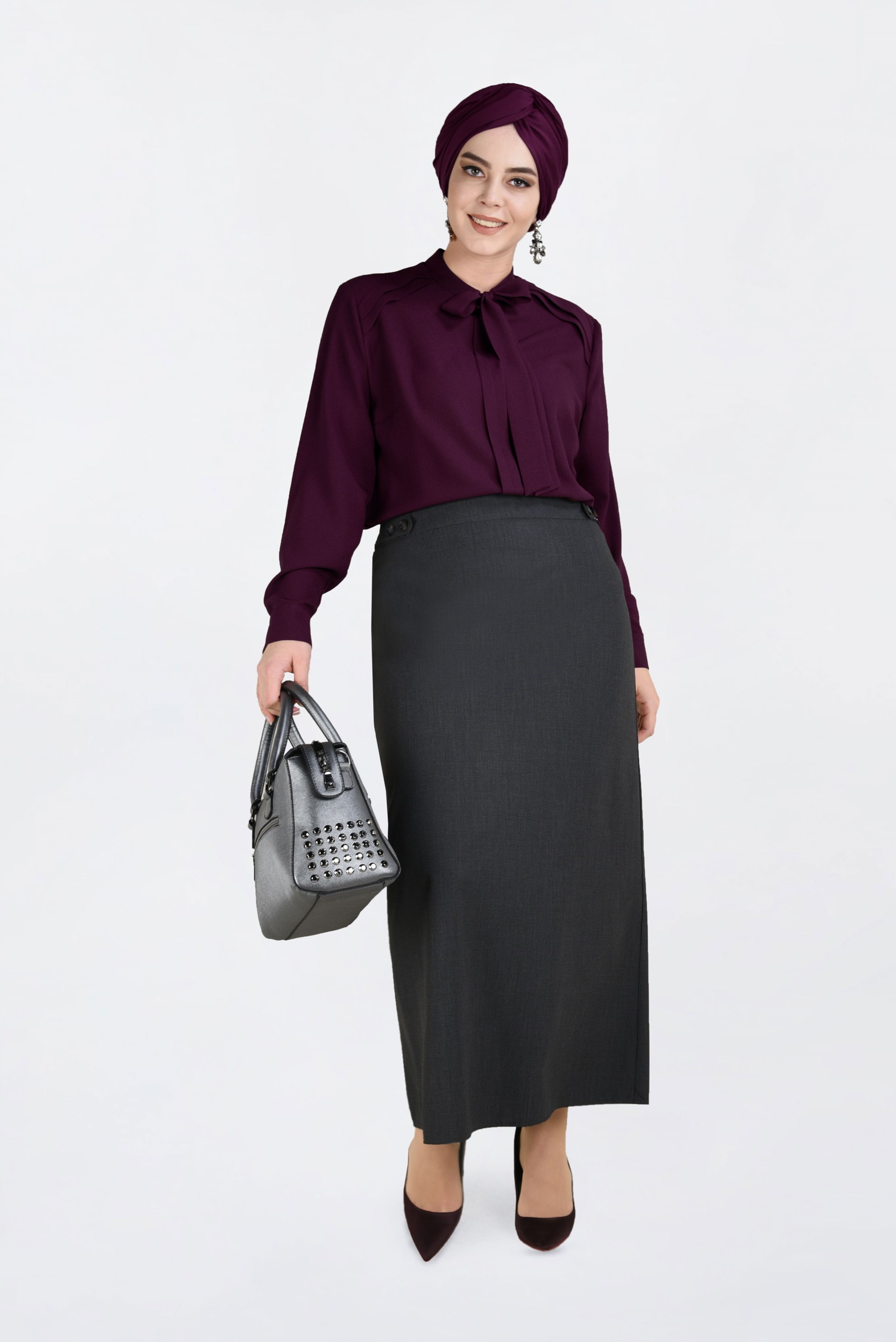 Hijab clothing GREY BUTTONED SKIRT WITH HIDDEN SLIT 6283 