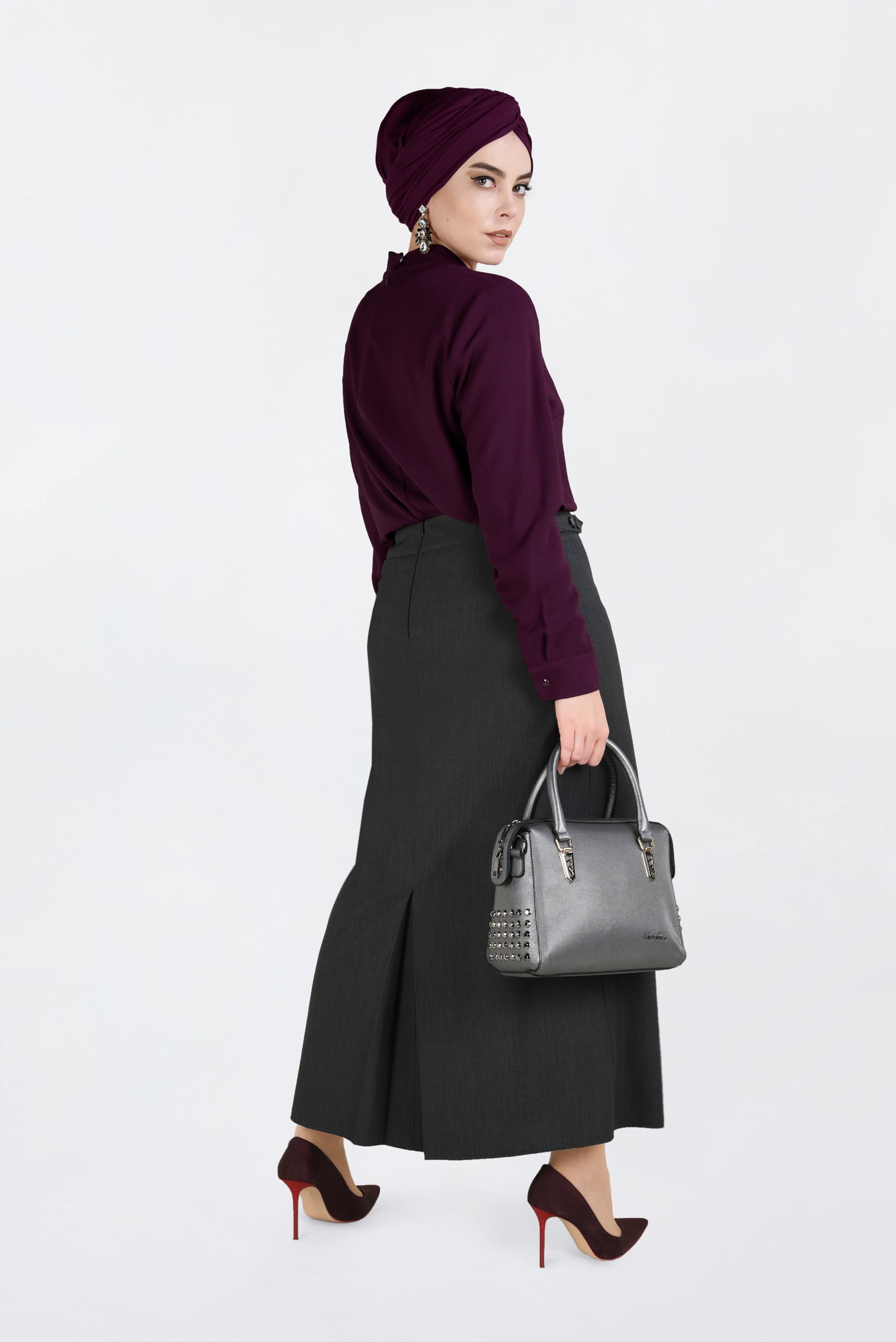 Hijab clothing GREY BUTTONED SKIRT WITH HIDDEN SLIT 6283 