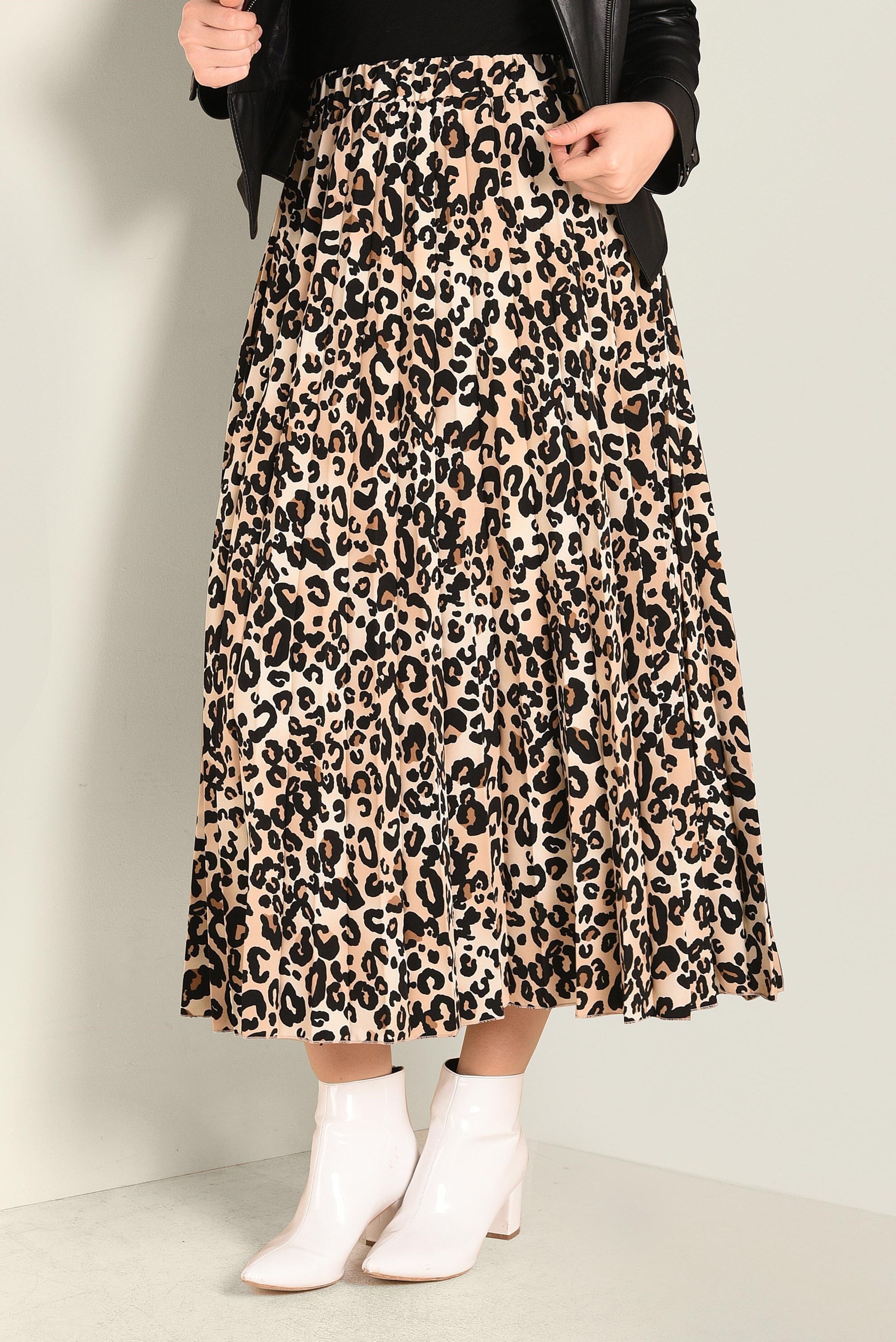 Tesettür giyim SİYAH LEOPAR DESENLİ ETEK 6284 