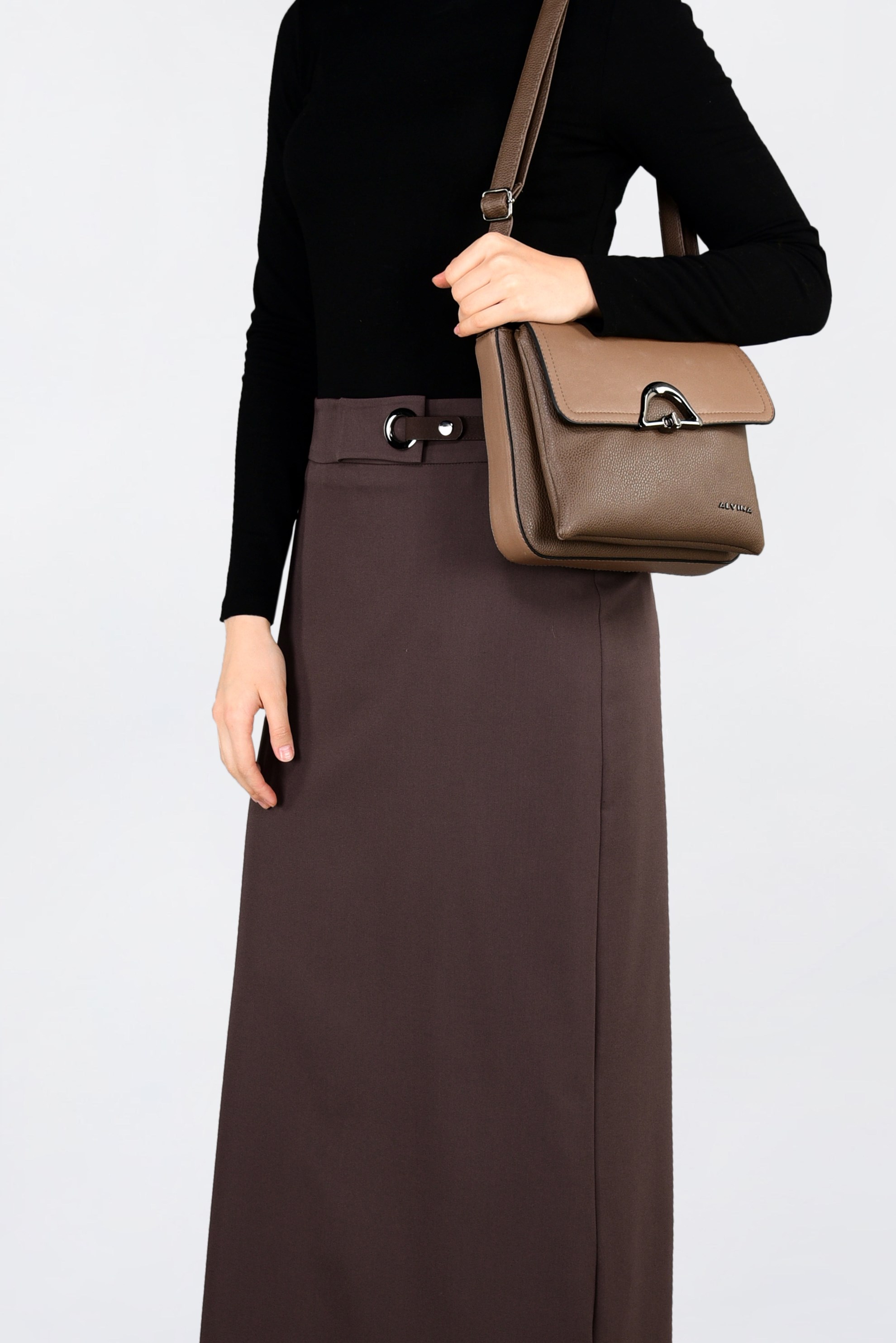 Tesettür giyim KAHVE KUŞ GÖZÜ DETAYLI GİZLİ YIRTMAÇLI ETEK 6288