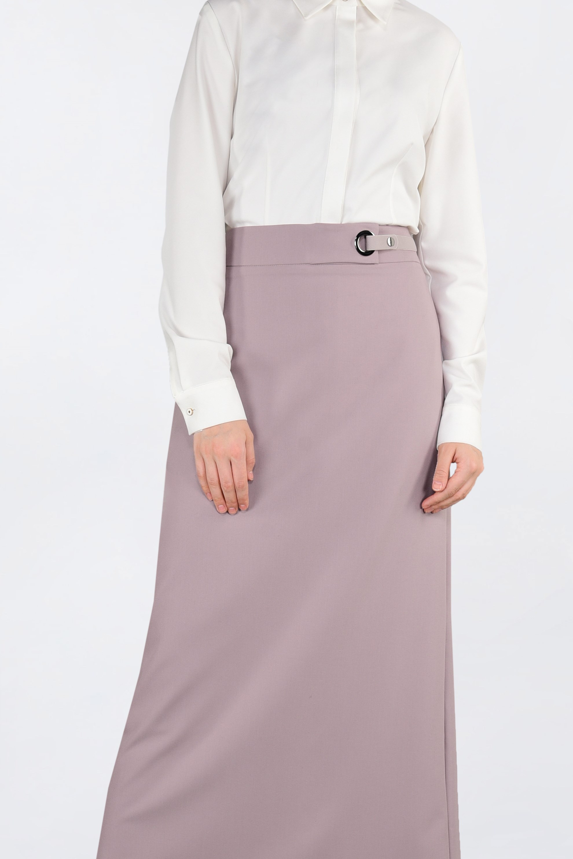 Tesettür giyim BEJ KUŞ GÖZÜ DETAYLI GİZLİ YIRTMAÇLI ETEK 6288 