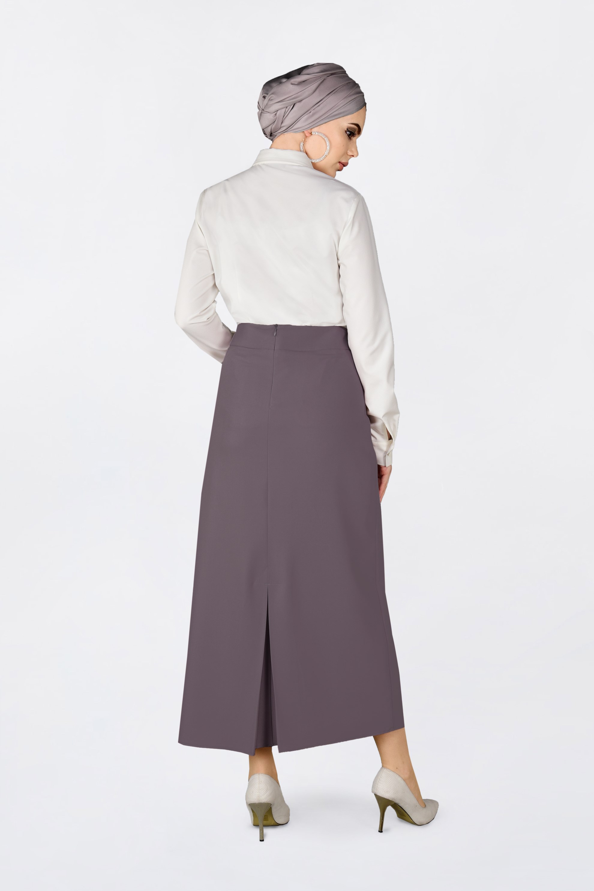 Tesettür giyim PEMBE KUŞ GÖZÜ DETAYLI GİZLİ YIRTMAÇLI ETEK 6288