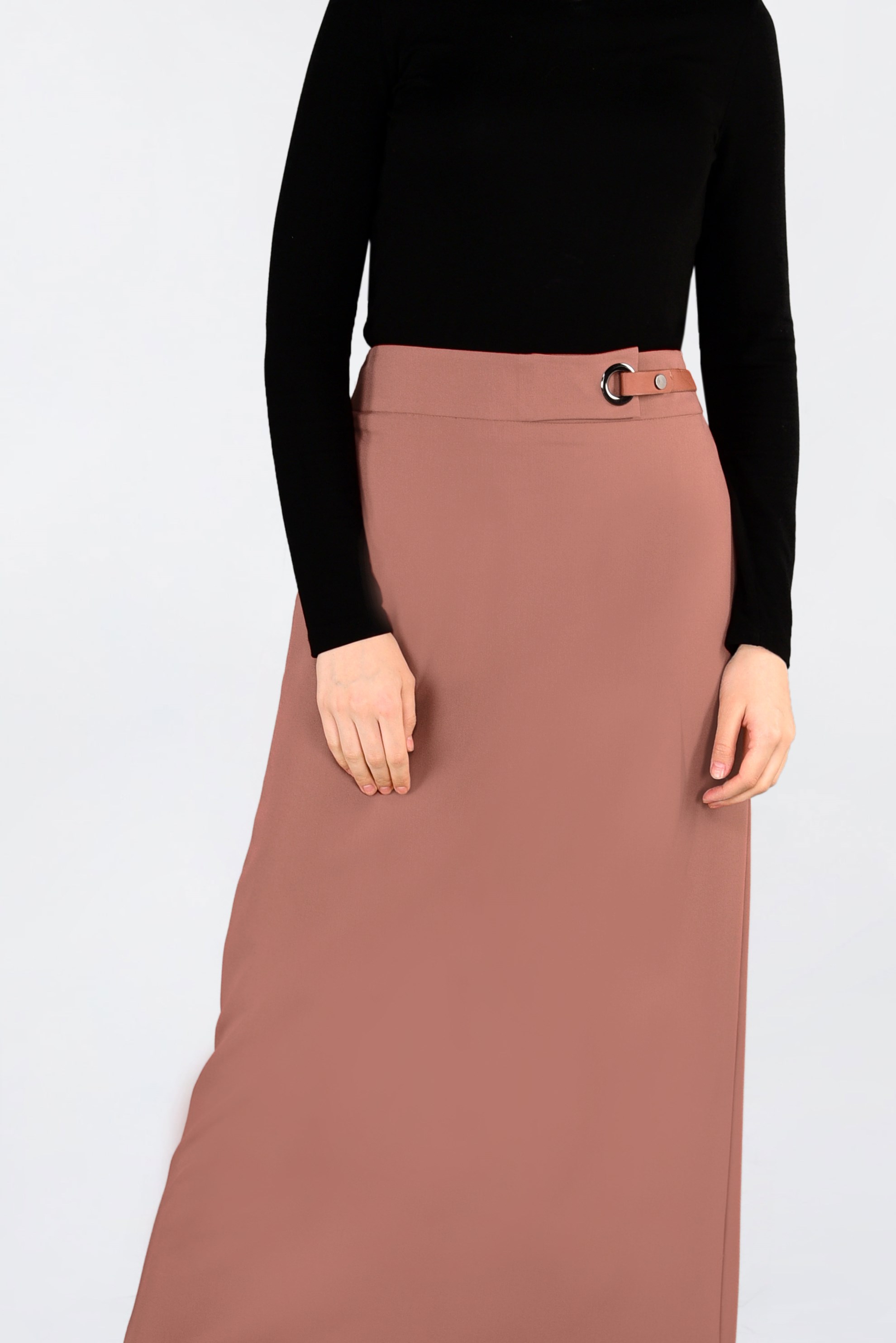 Tesettür giyim TURUNCU KUŞ GÖZÜ DETAYLI GİZLİ YIRTMAÇLI ETEK 6288