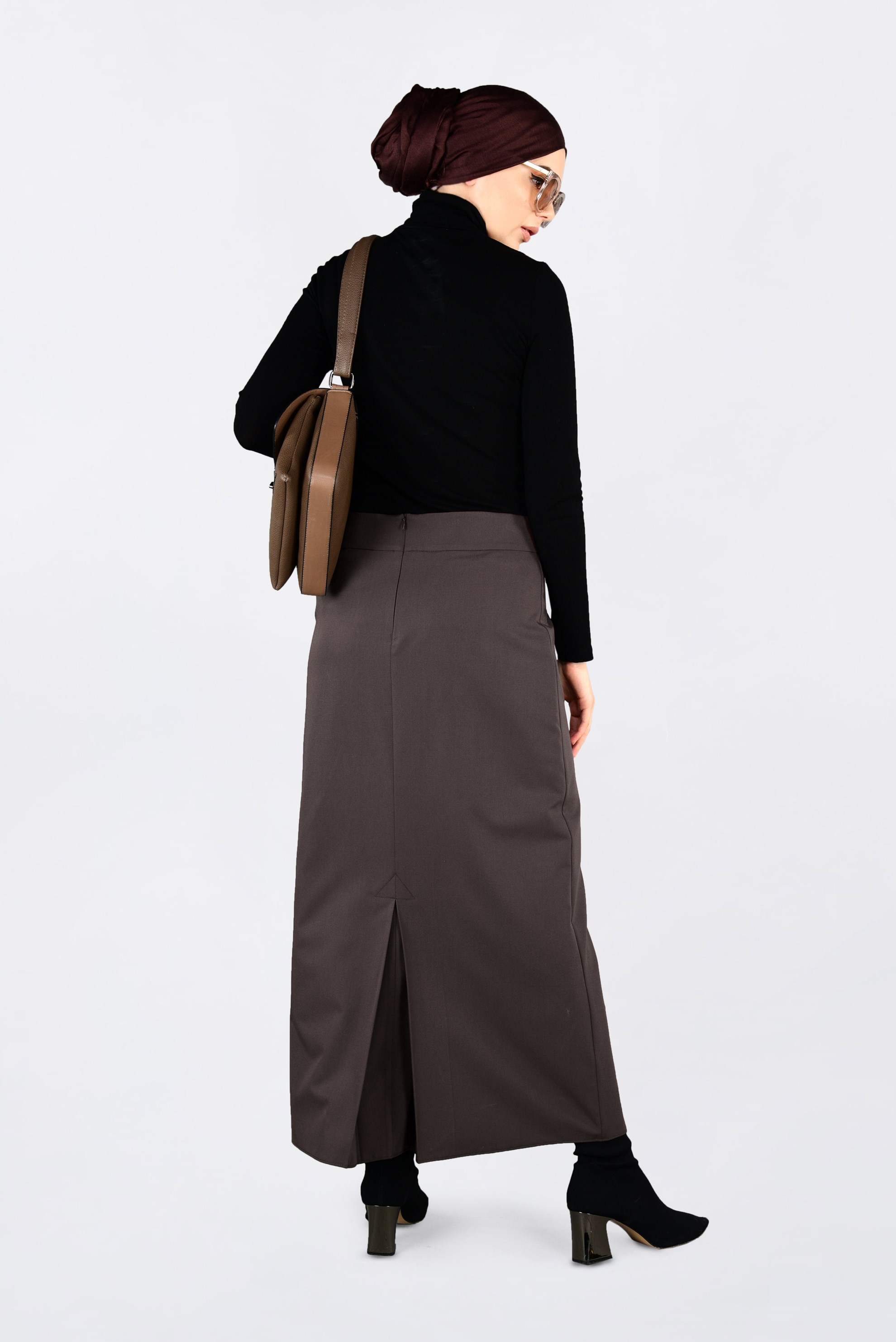 Tesettür giyim KAHVE KUŞ GÖZÜ DETAYLI GİZLİ YIRTMAÇLI ETEK 6288 